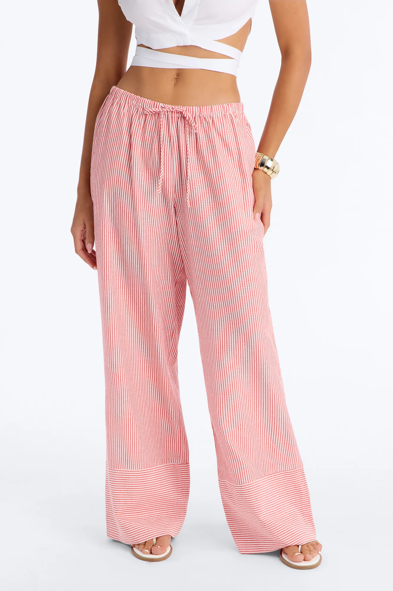 Suddenly I See Wide Leg Striped Pant - Tomato Red/combo - Image 2