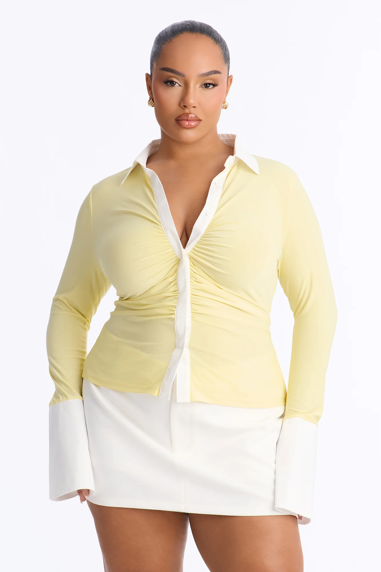 Sue Long Sleeve Button Up Shirt - Yellow/combo - Image 5