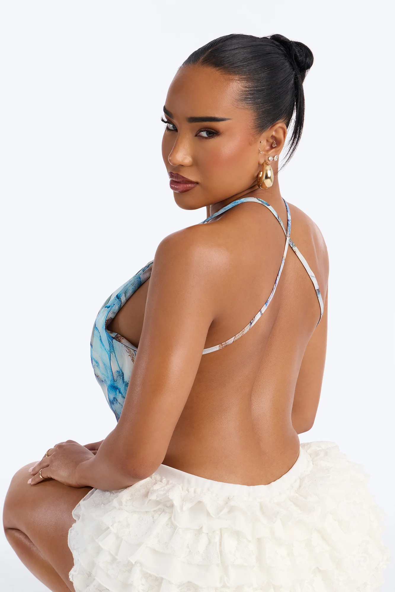 Sugar High Beaded Satin Halter Top - Blue/combo - Image 4