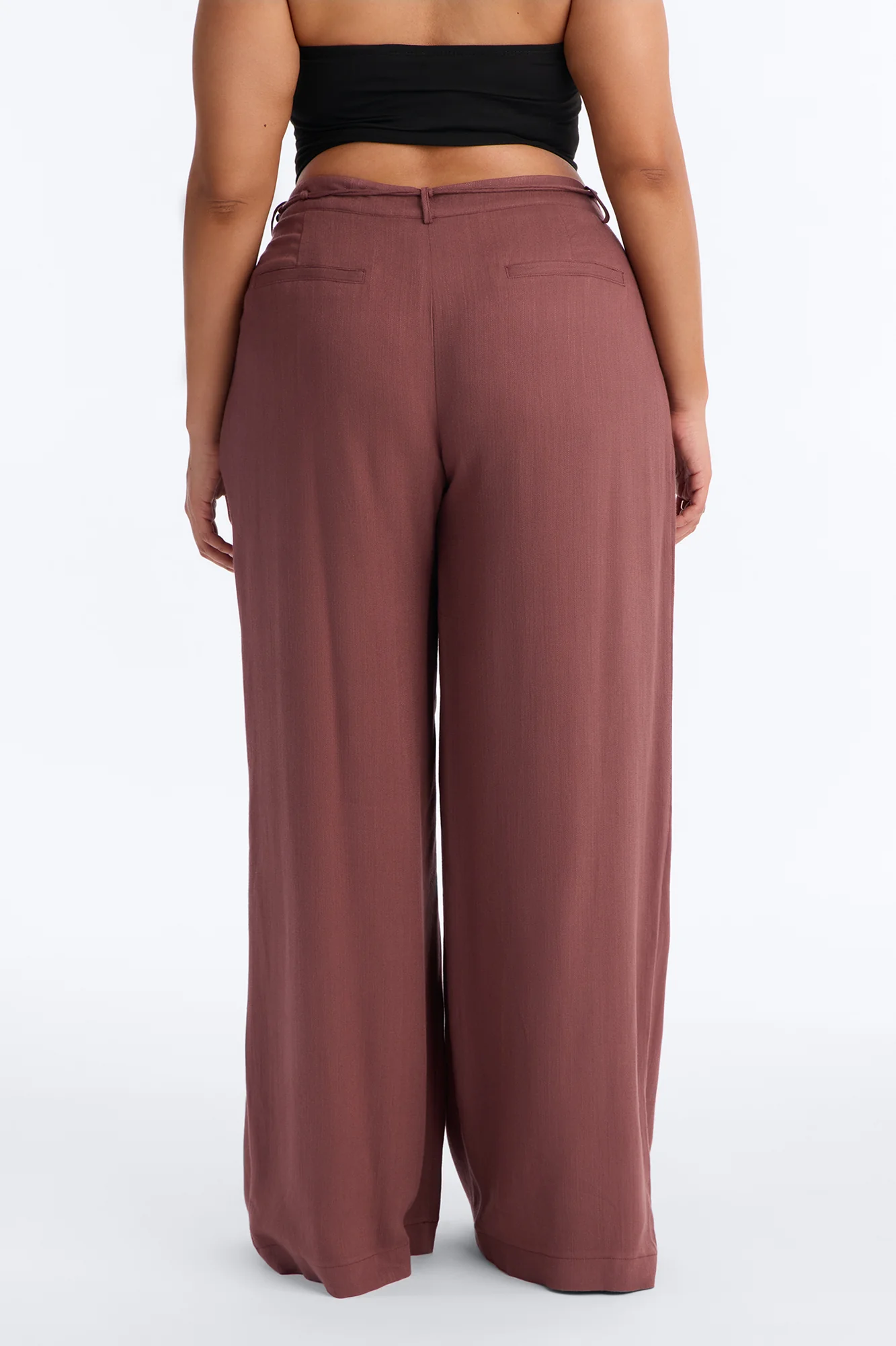 Summer Belted Textured Wide Leg Trouser - Brown - Image 8