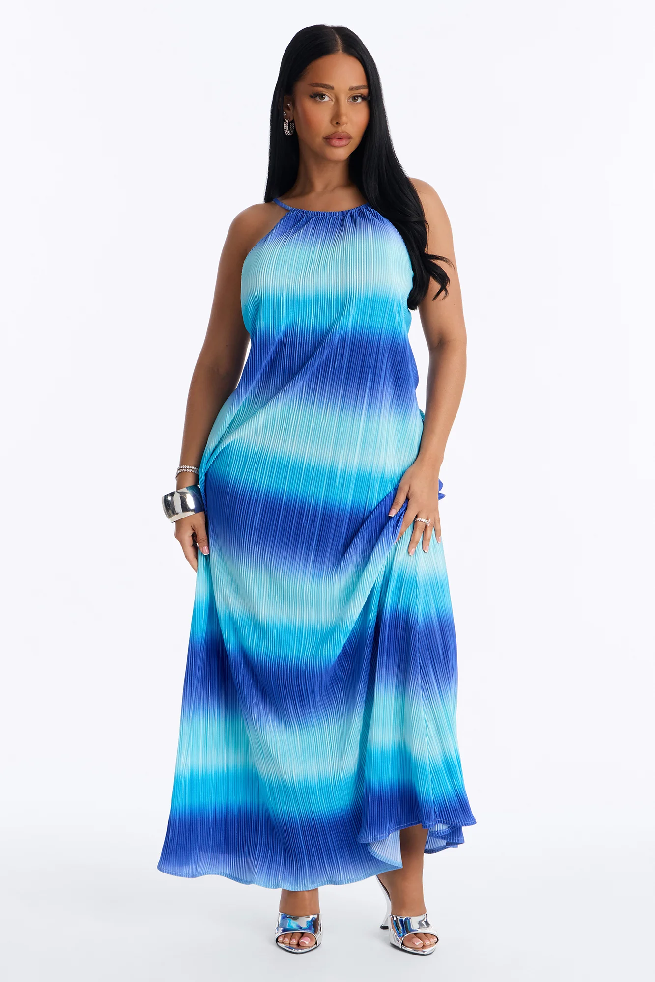 Summer Bliss Plisse Maxi Dress - Blue/combo