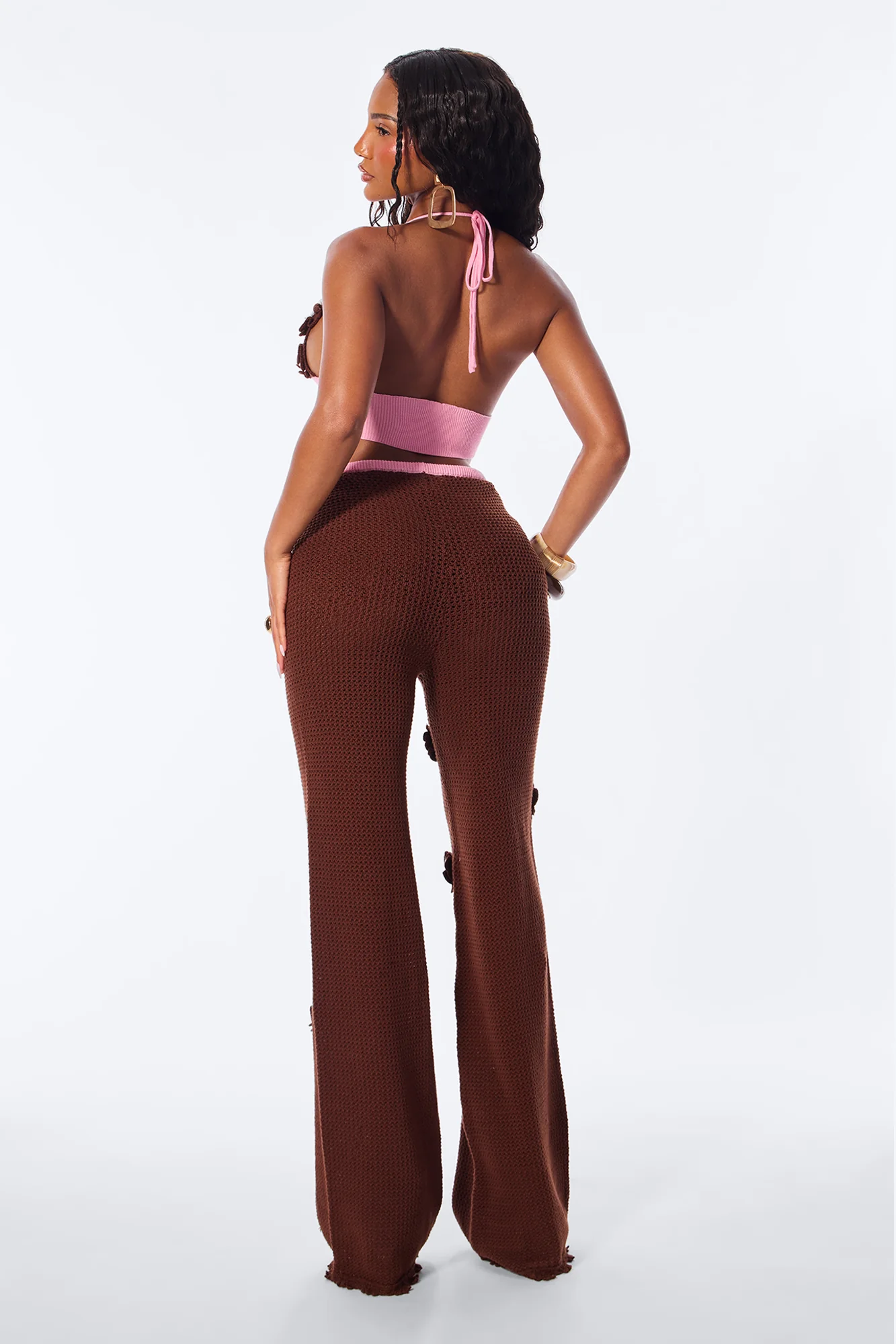 Summer Bloom Halter Crochet Pant Set - Brown/combo - Image 4