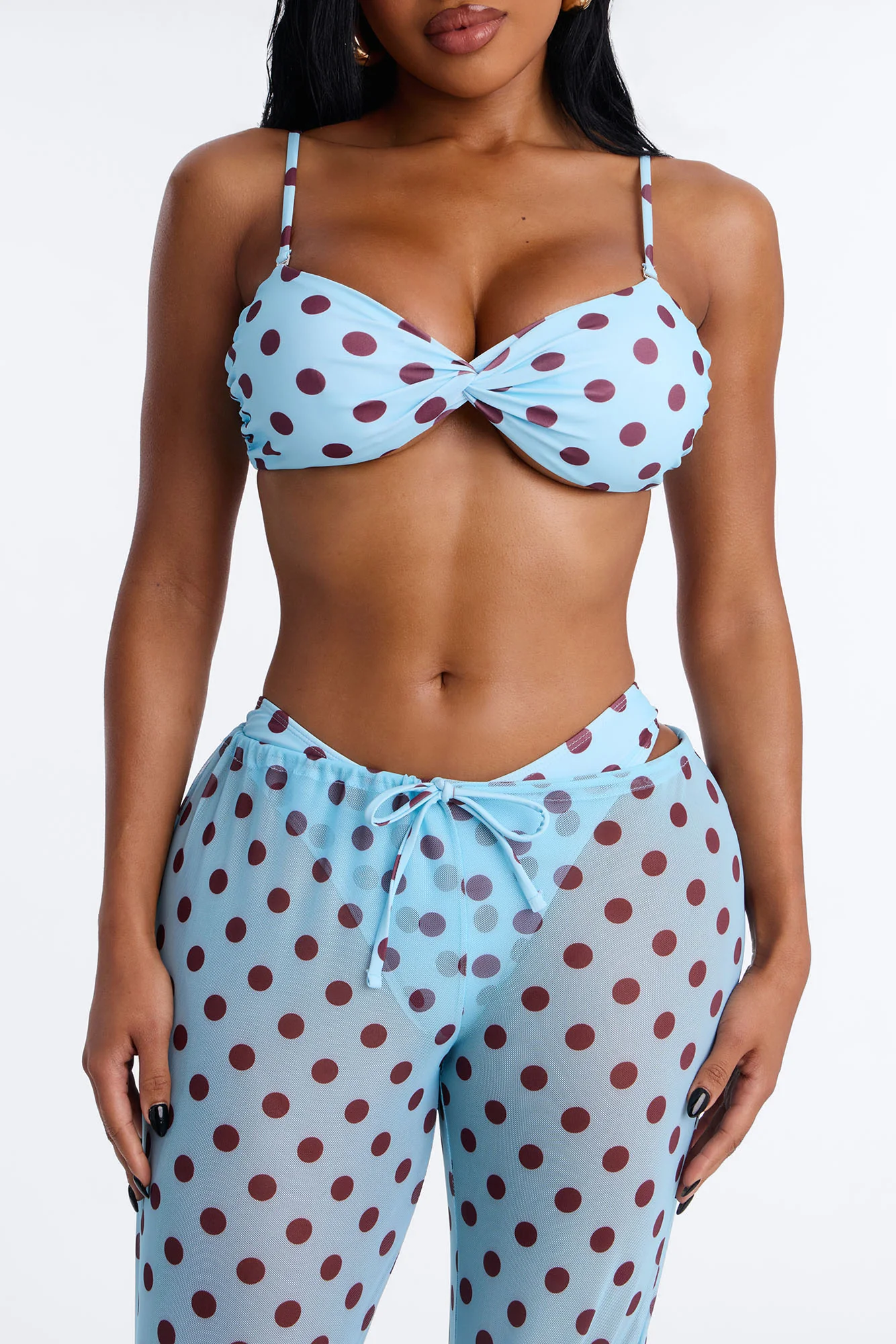 Summer By The Sea Polka Dot 3 Piece Bikini & Pant Sunsuit - Blue/combo - Image 2
