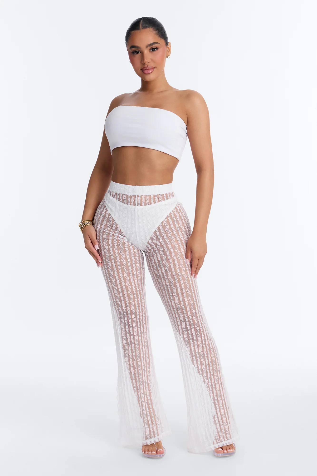 Summer Fling Stripe Lace Cover Up Pants - White