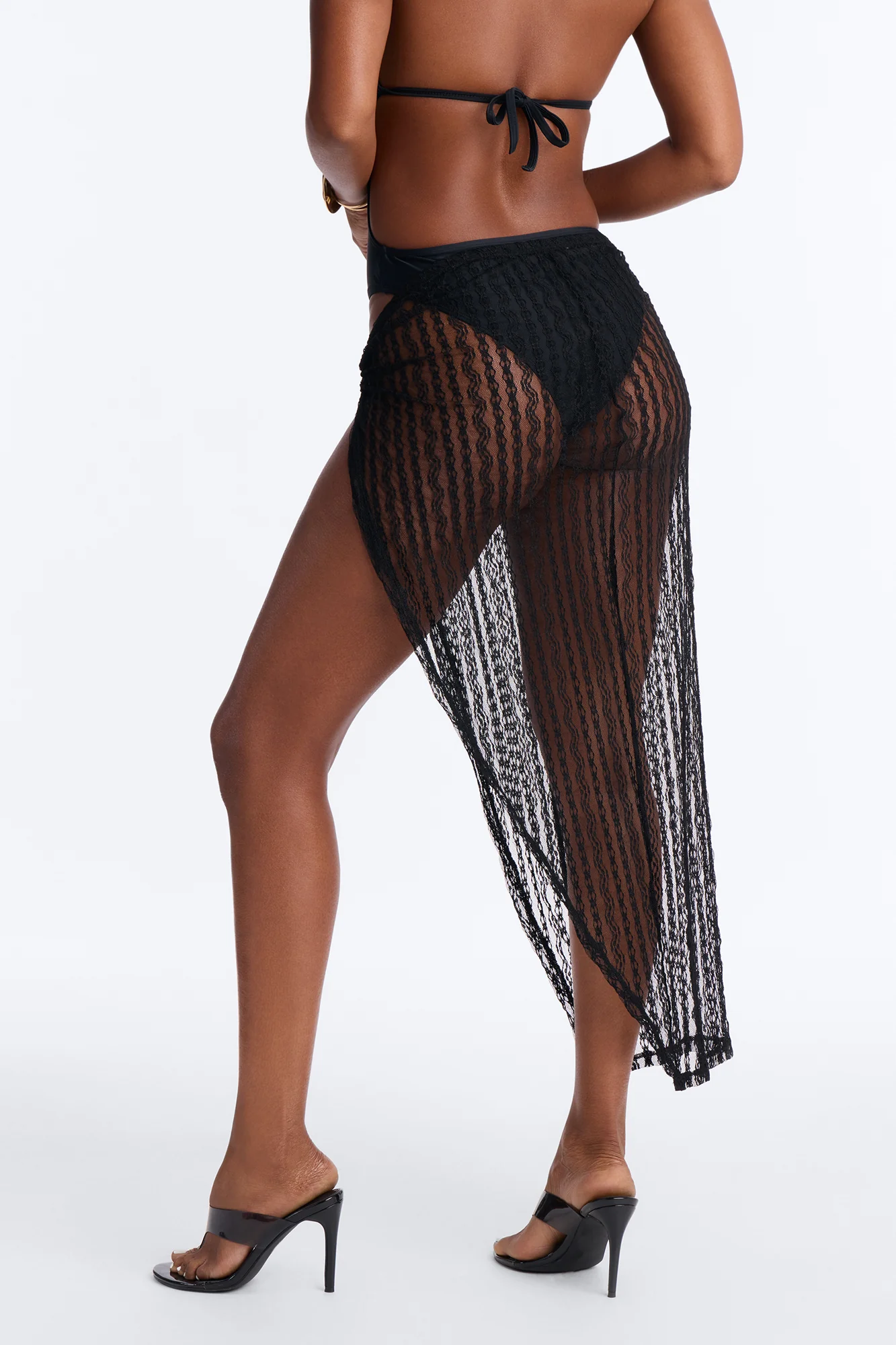 Summer Fling Stripe Lace Shell Hardware Cover Up Skirt - Black - Image 4