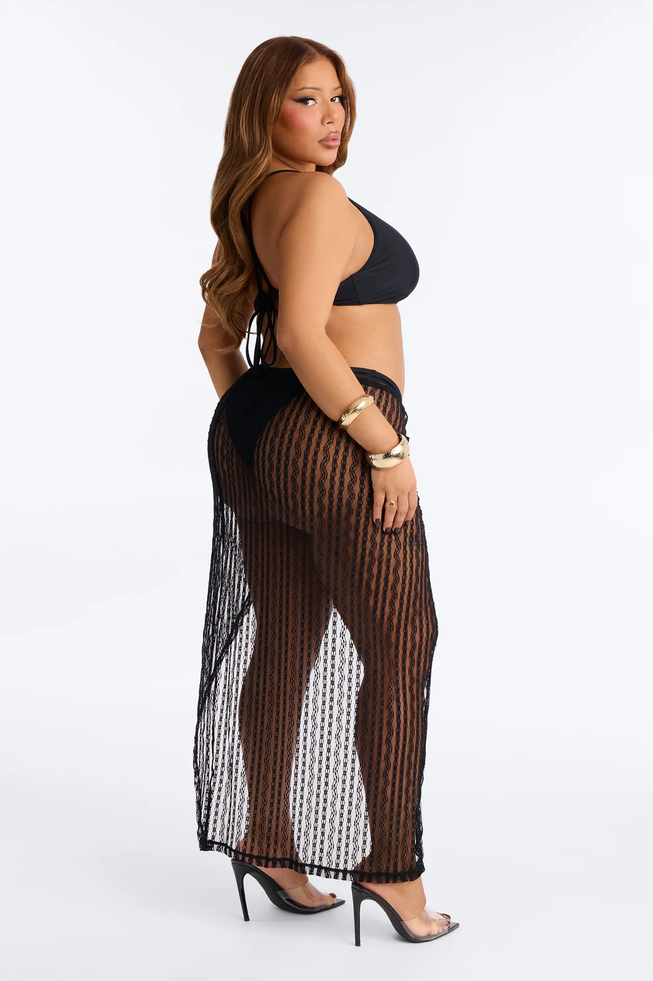 Summer Fling Stripe Lace Shell Hardware Cover Up Skirt - Black - Image 8