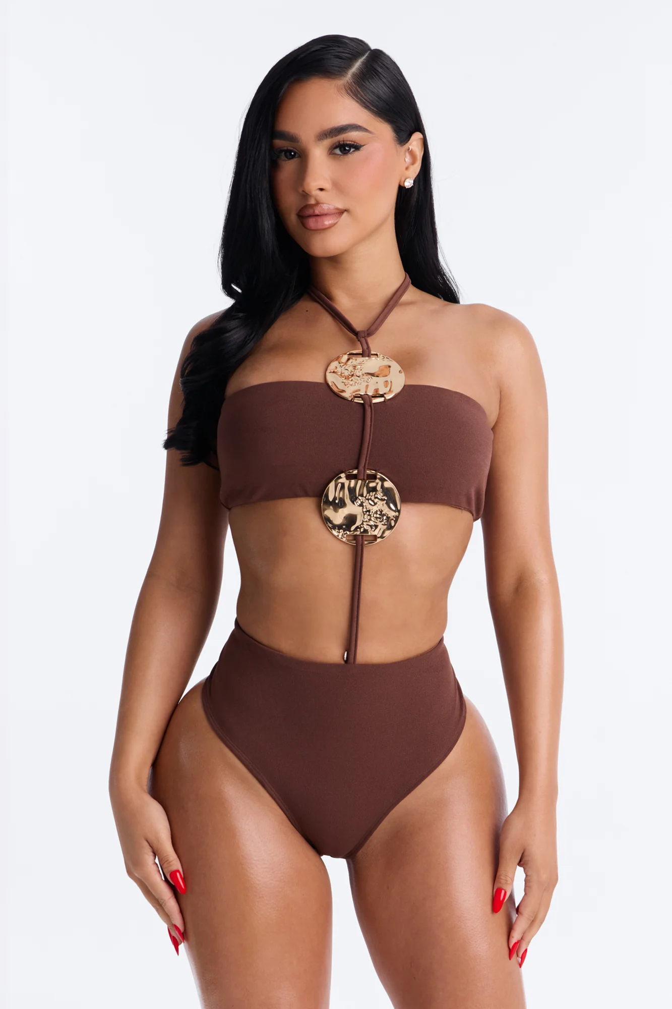 Summer In Turqs Hardware Halter Bodysuit - Brown - Image 6