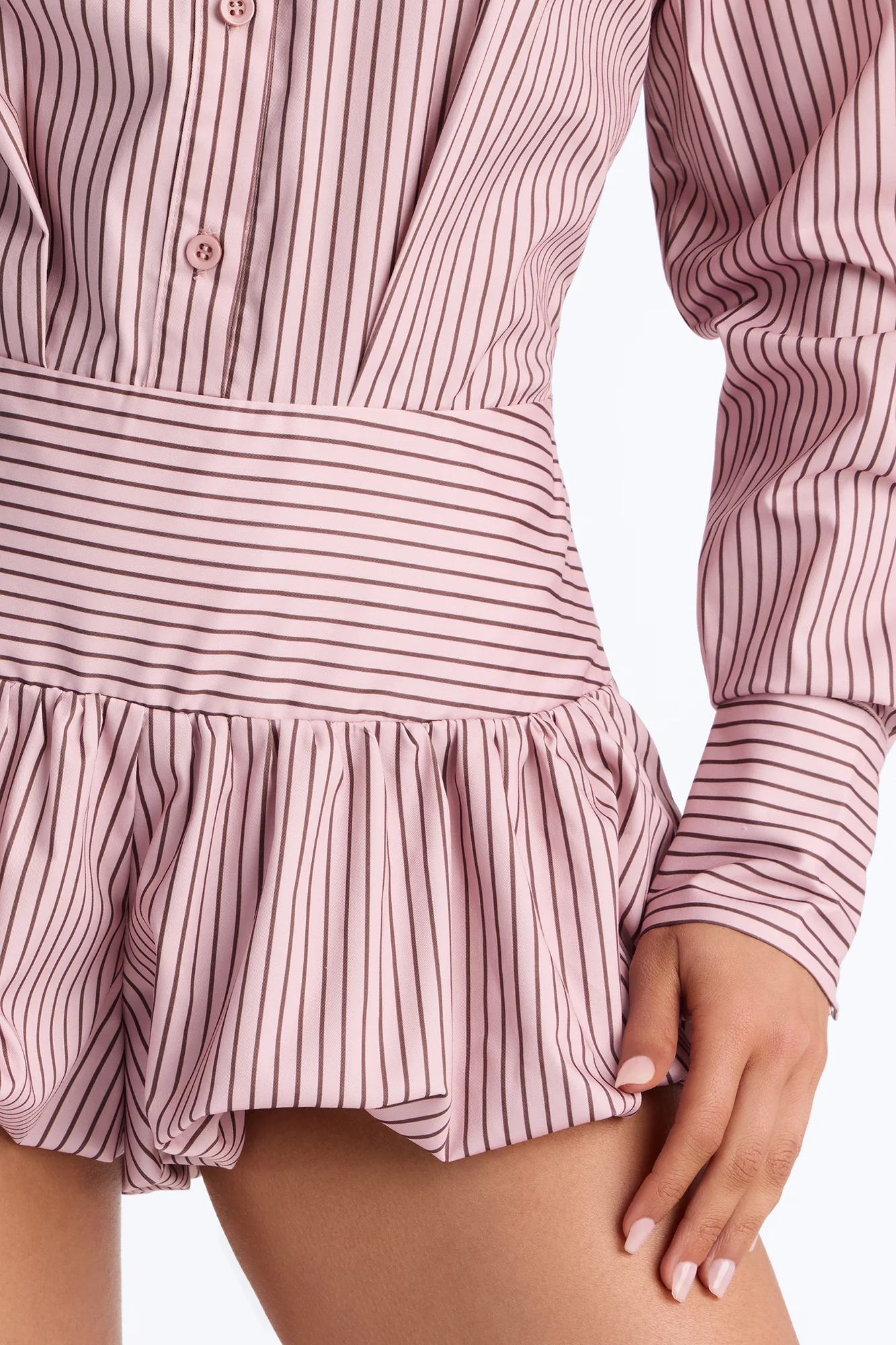 Summer Pinstripe Poplin Rompers - Pink - Image 3
