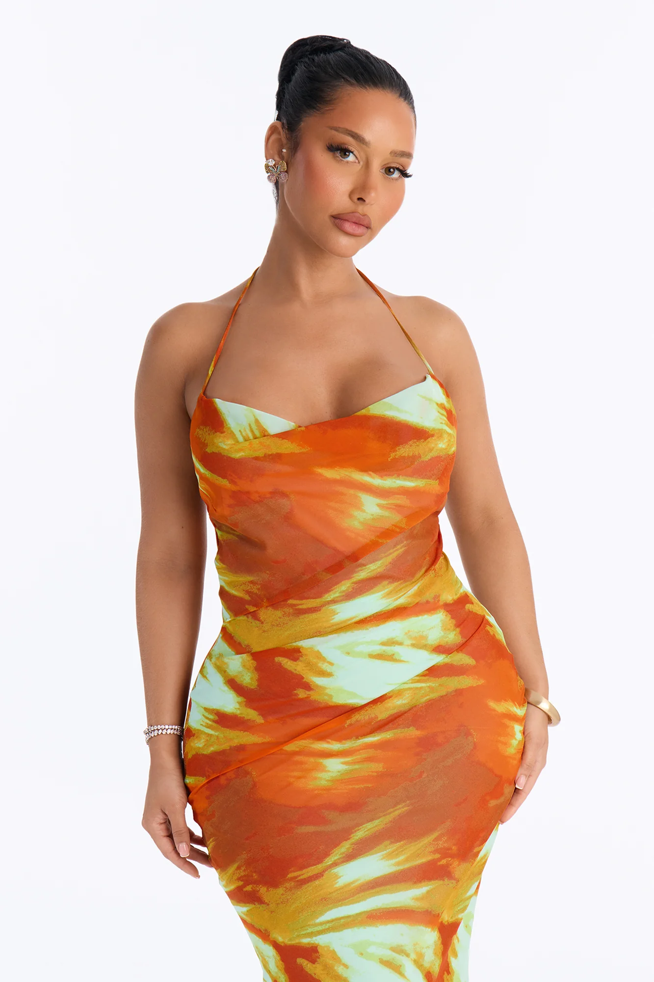 Summer Rush Backless Chiffon Maxi Dress - Orange/combo - Image 2