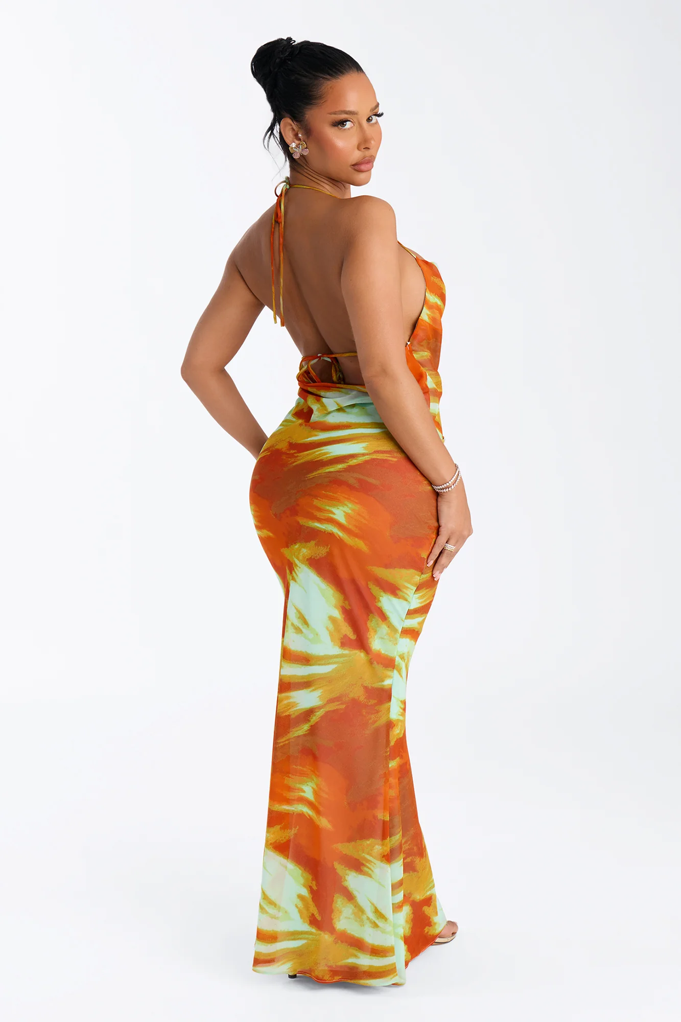 Summer Rush Backless Chiffon Maxi Dress - Orange/combo - Image 4