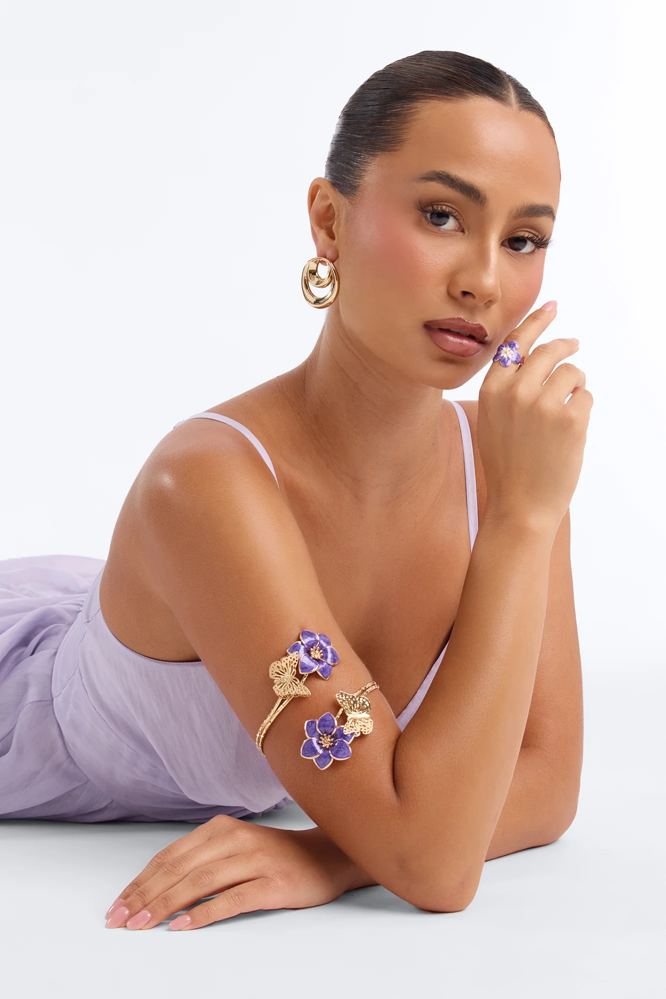 Summer Soiree Arm Cuff And Ring Set - Gold/Purple - Image 2