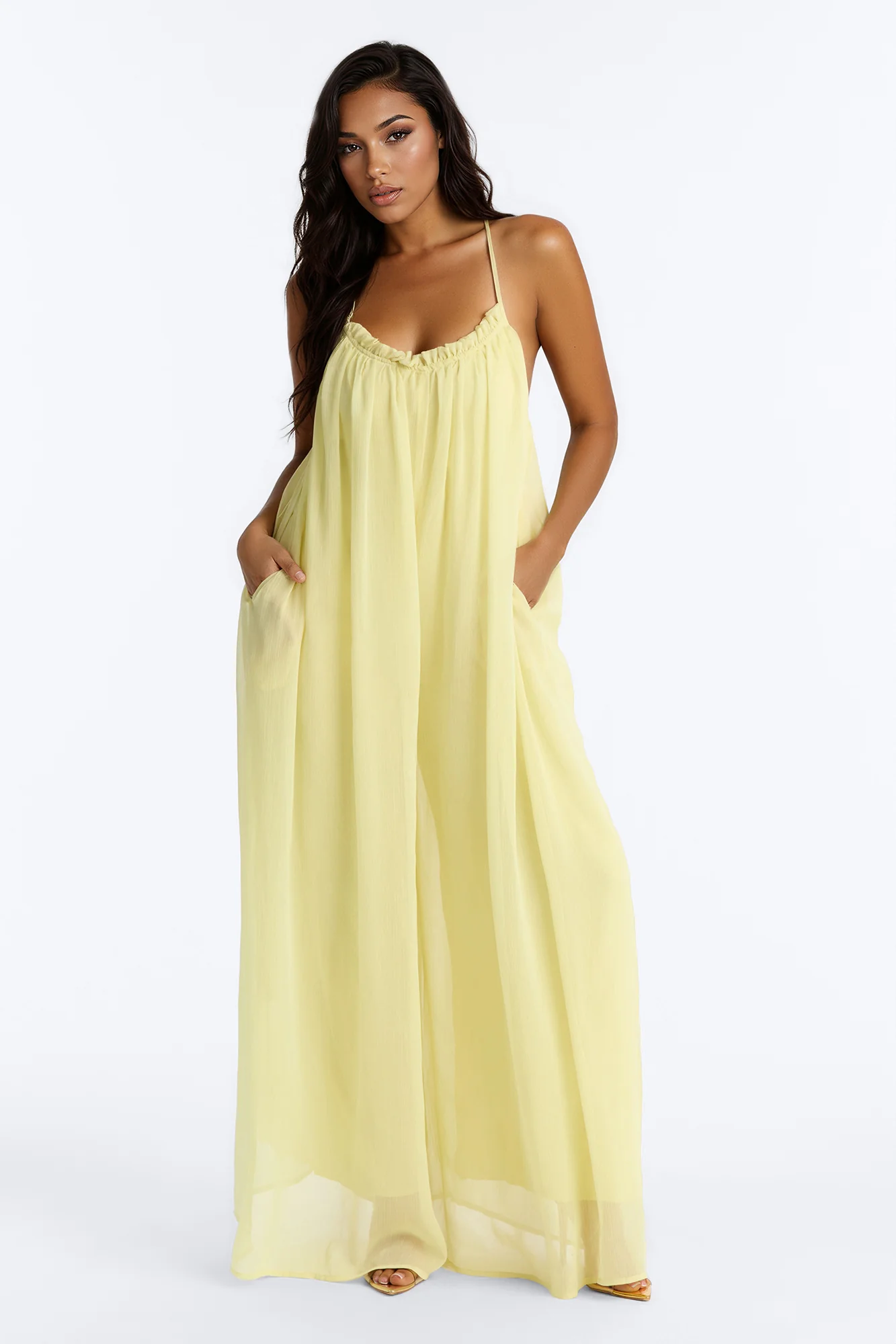 Summer Sun Chiffon Jumpsuit - Yellow