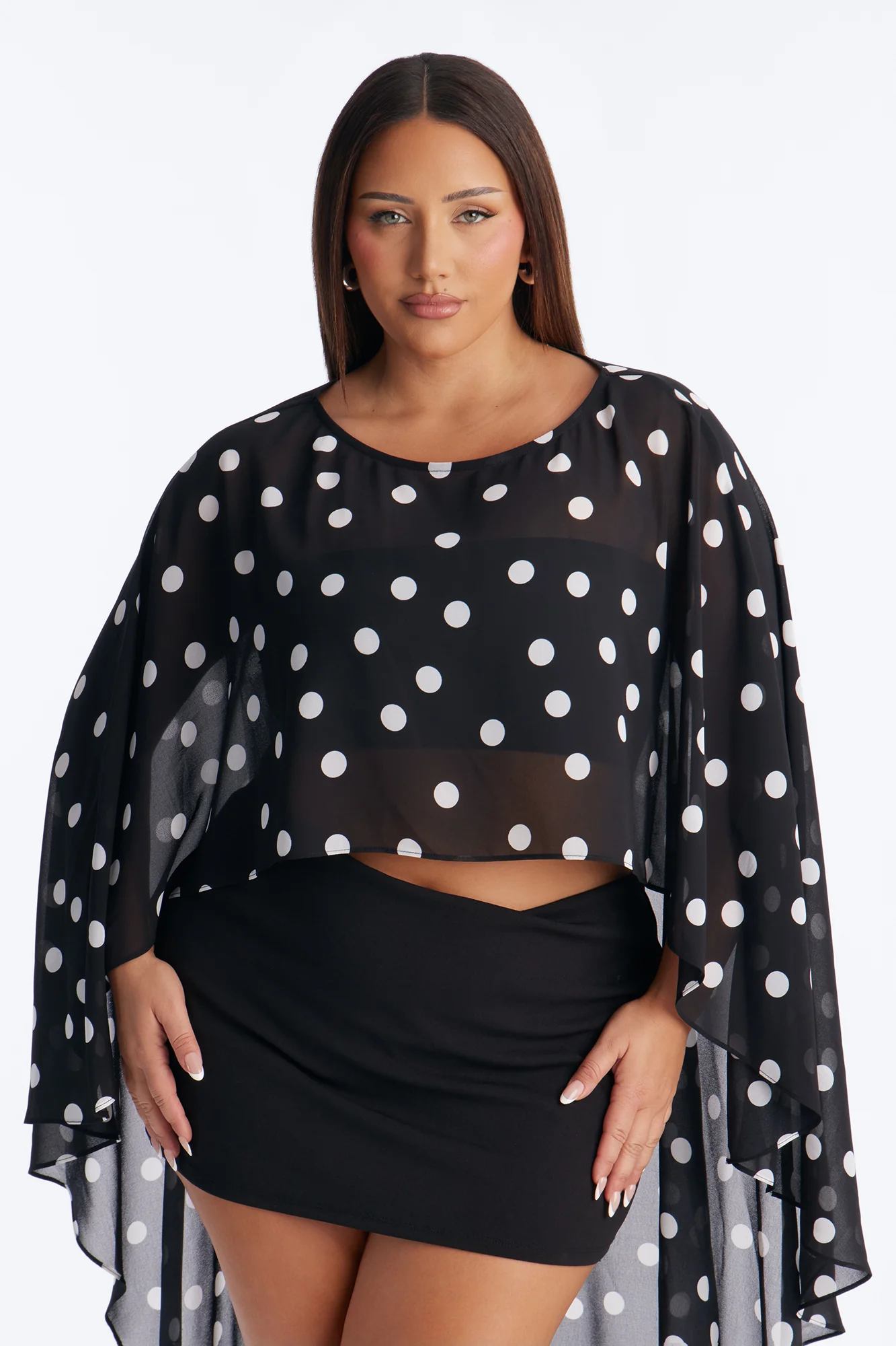 Sun Chaser Polka Dot Chiffon Poncho - Black/combo - Image 5