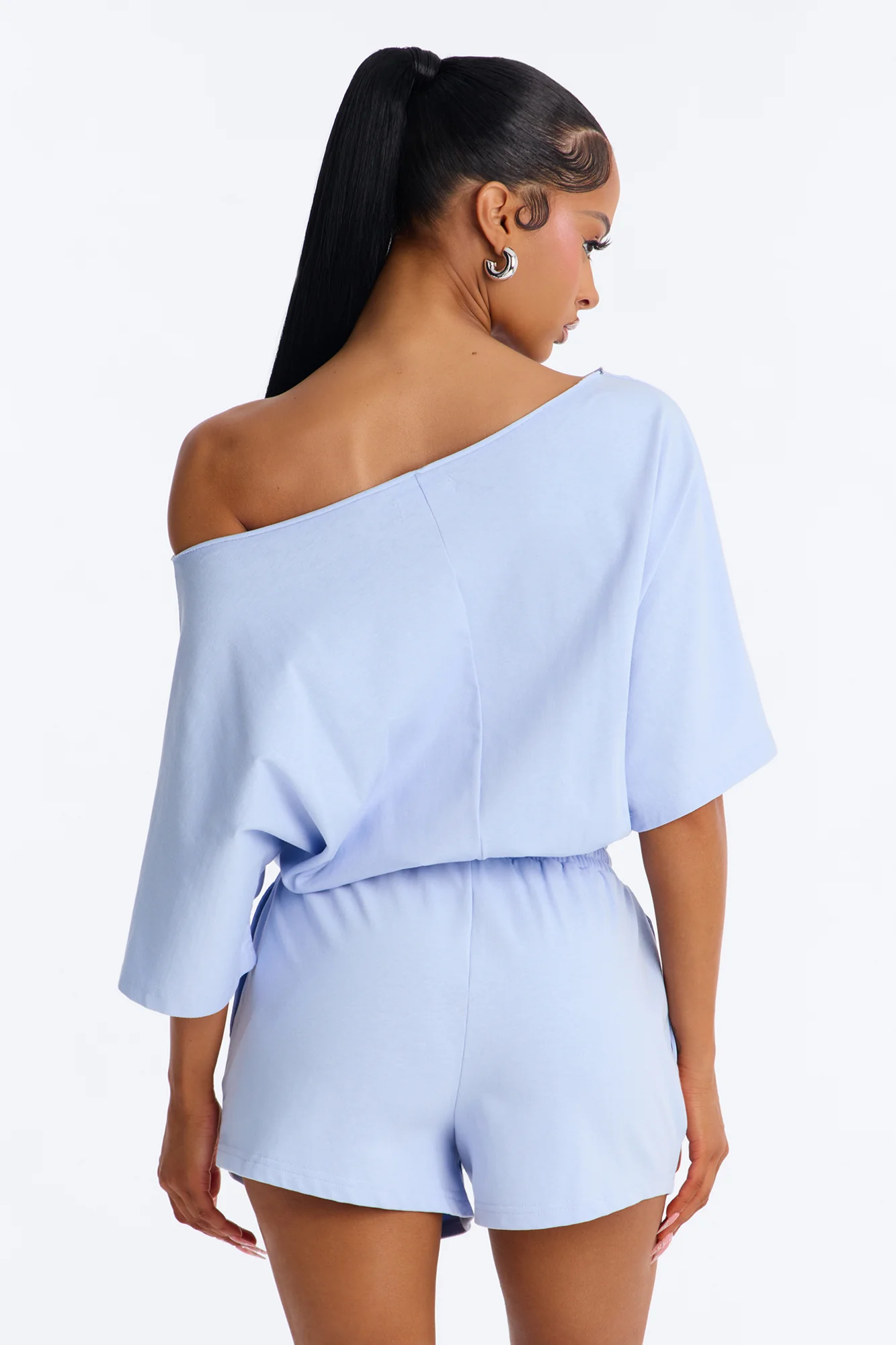 Sunday Dream Cotton Off Shoulder Romper - Dusty Blue - Image 4