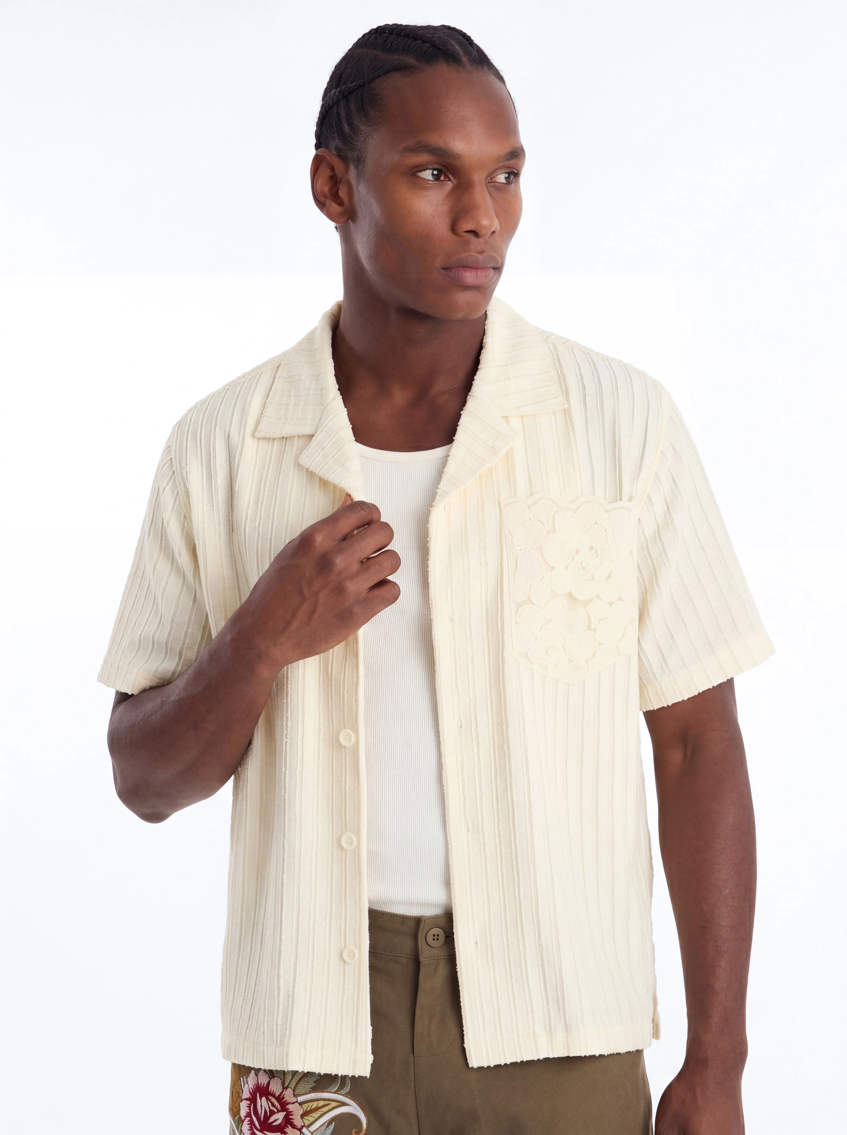 Sunday Social Cuban Collar Button Up Shirt - Cream