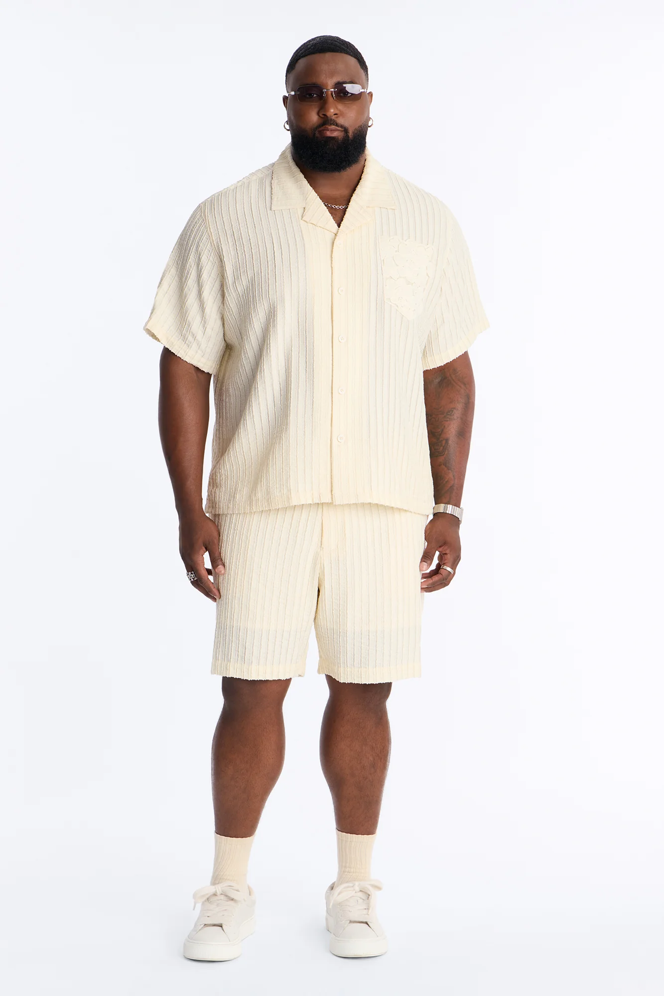 Sunday Social Cuban Collar Button Up Shirt - Cream - Image 6