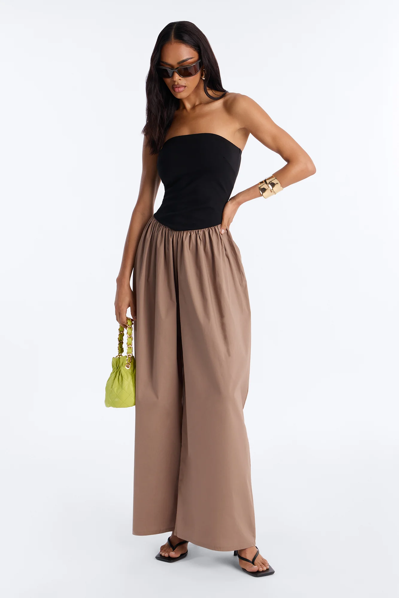 Sunday Walks Strapless Poplin Jumpsuit - Mocha