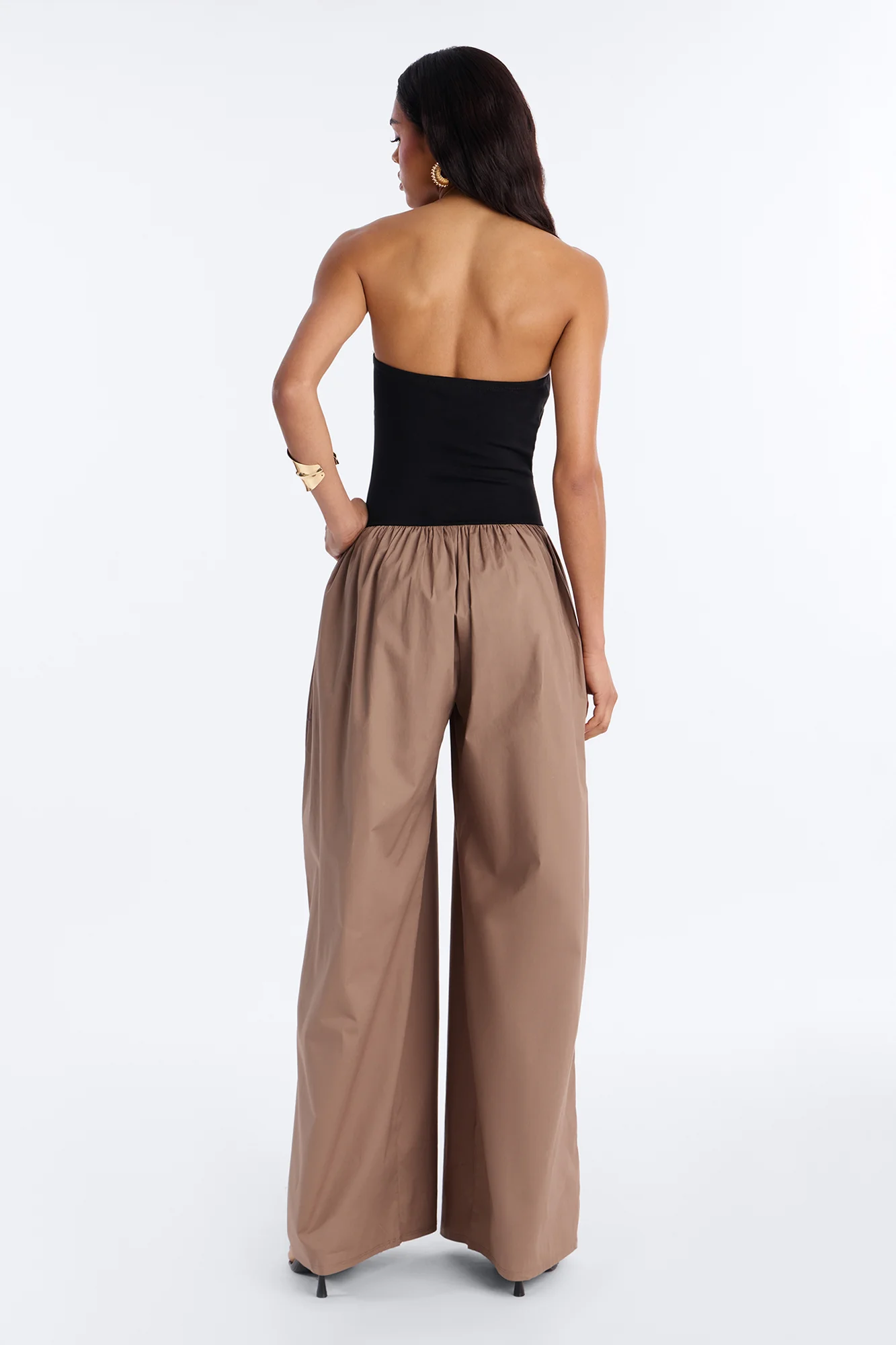 Sunday Walks Strapless Poplin Jumpsuit - Mocha - Image 4