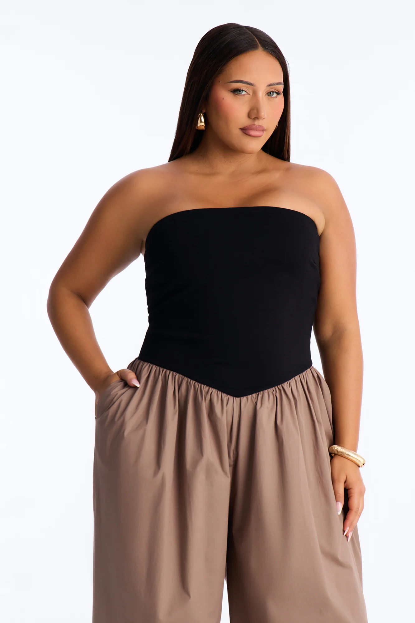 Sunday Walks Strapless Poplin Jumpsuit - Mocha - Image 6