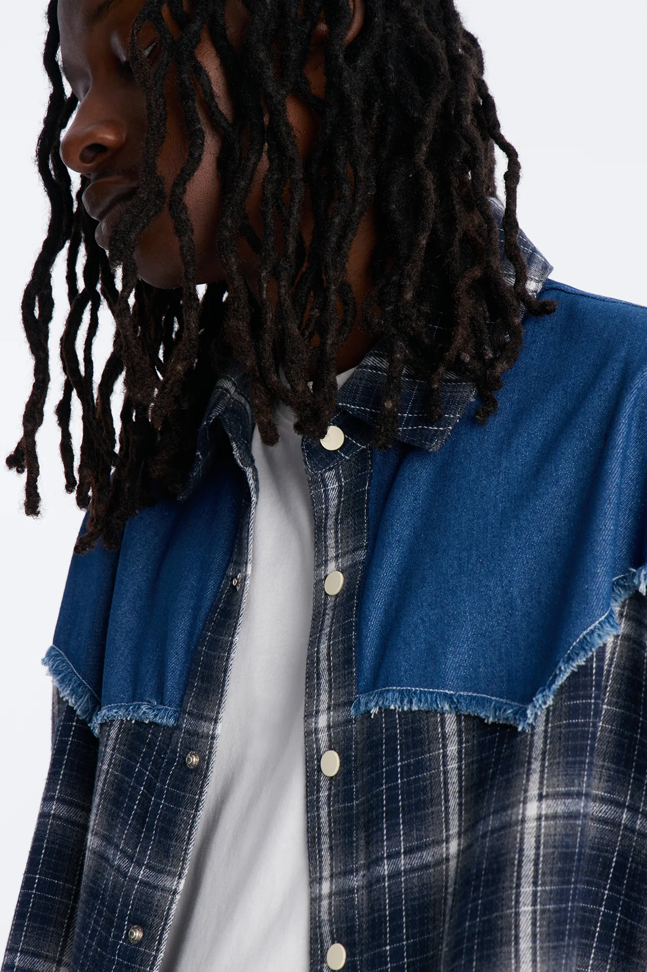 Sundown Mixed Media Button Up Shirt - Black - Image 3