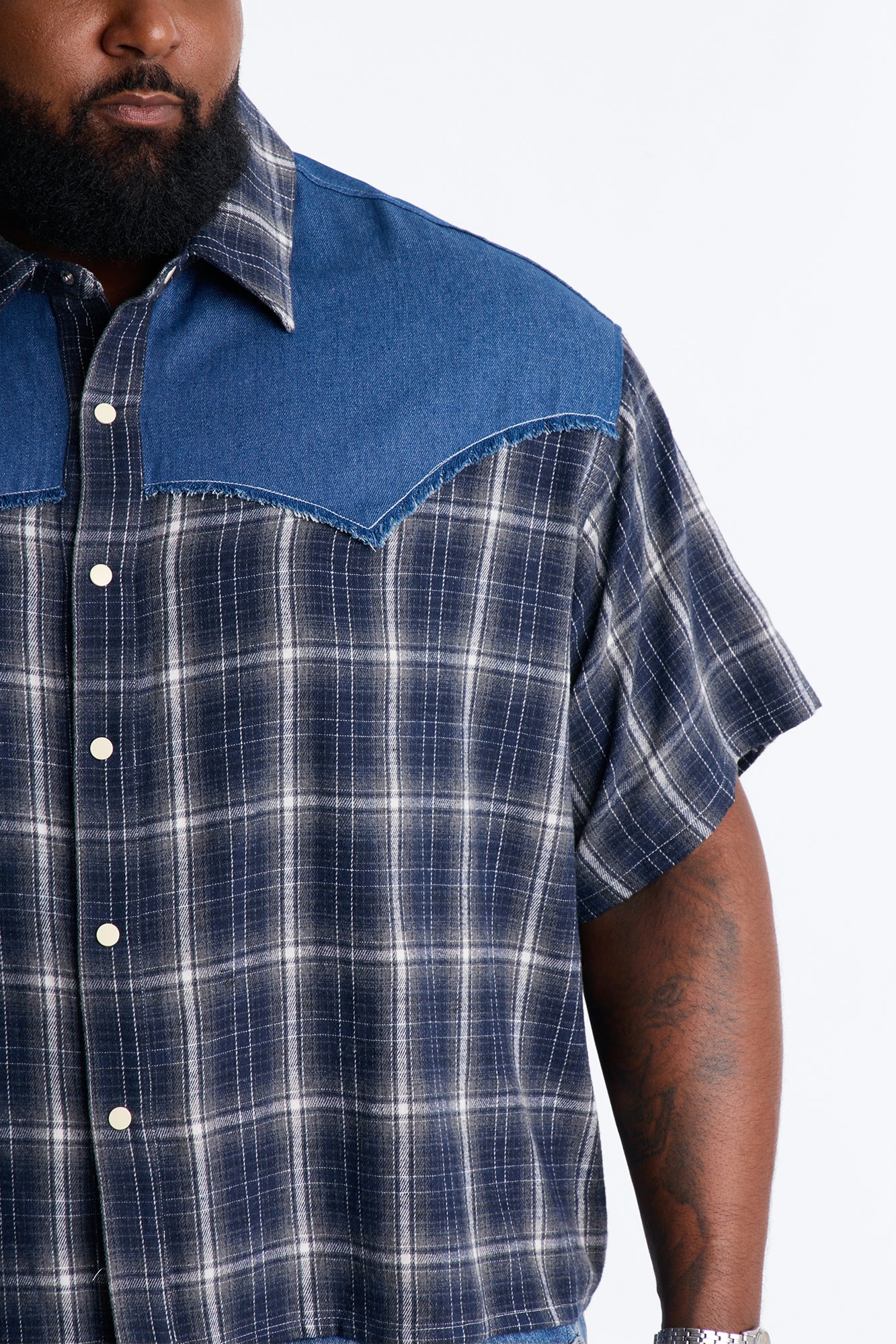 Sundown Mixed Media Button Up Shirt - Black - Image 7