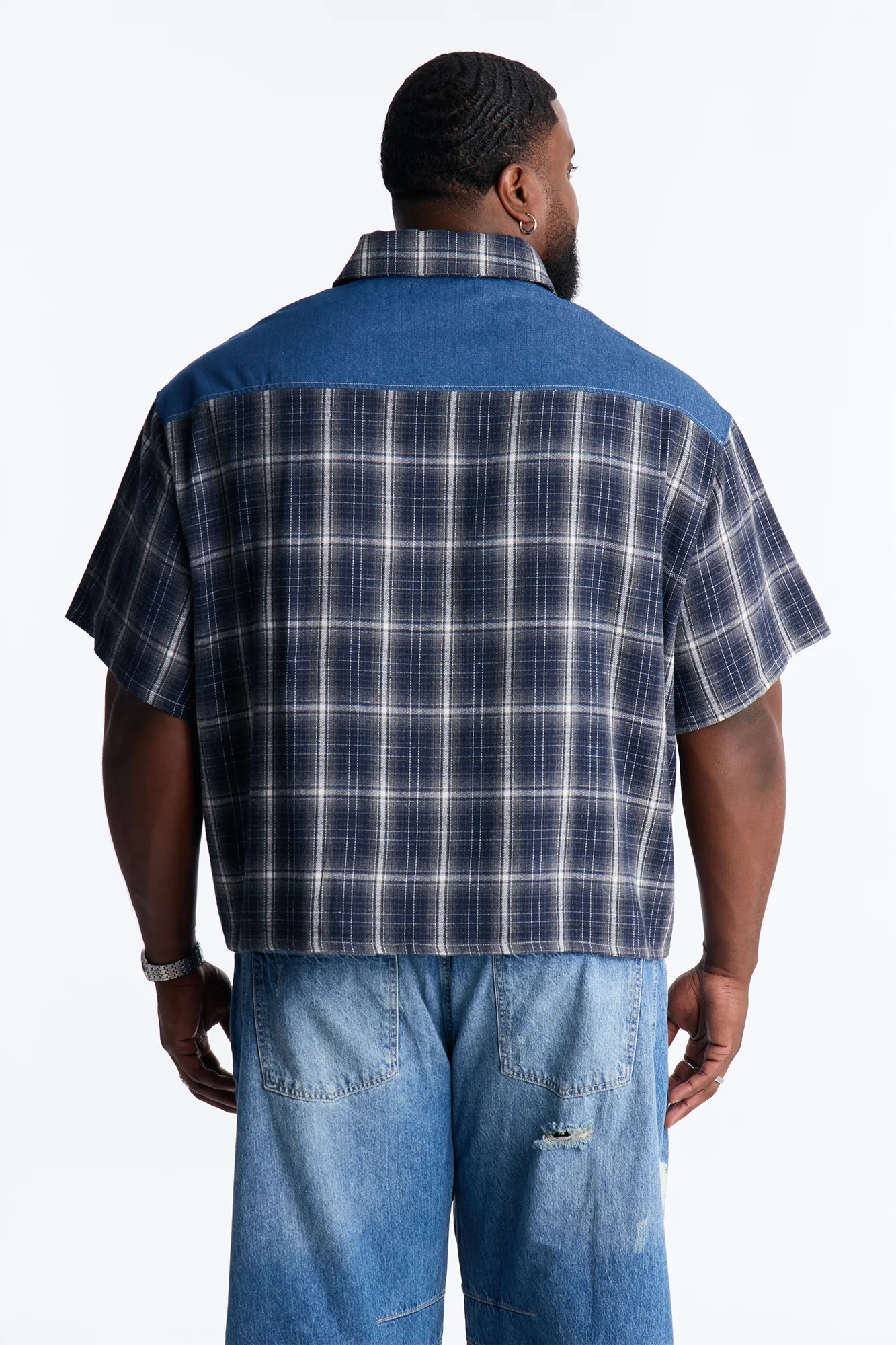 Sundown Mixed Media Button Up Shirt - Black - Image 8