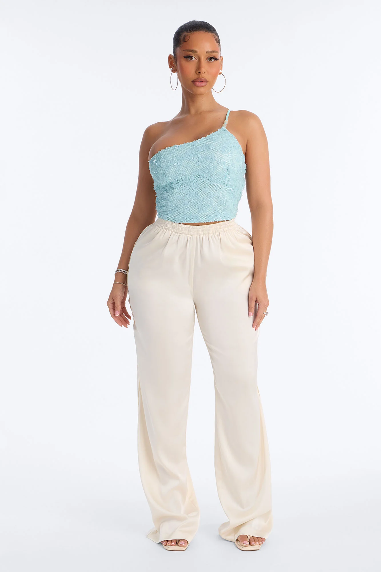 Sunny Sequin One Shoulder Top - Blue - Image 2