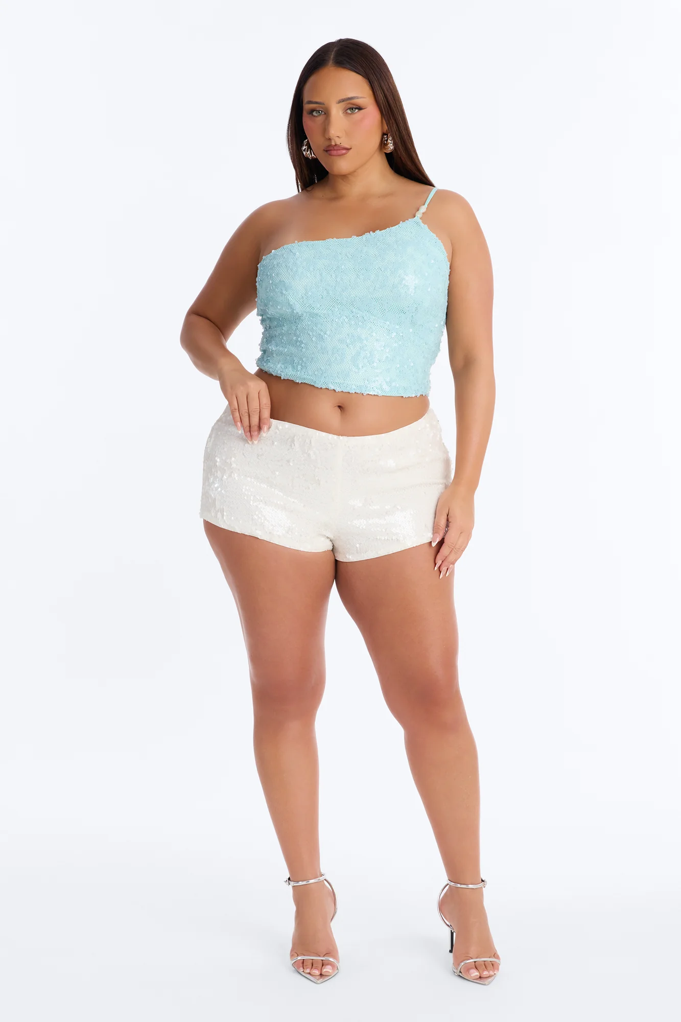 Sunny Sequin One Shoulder Top - Blue - Image 6