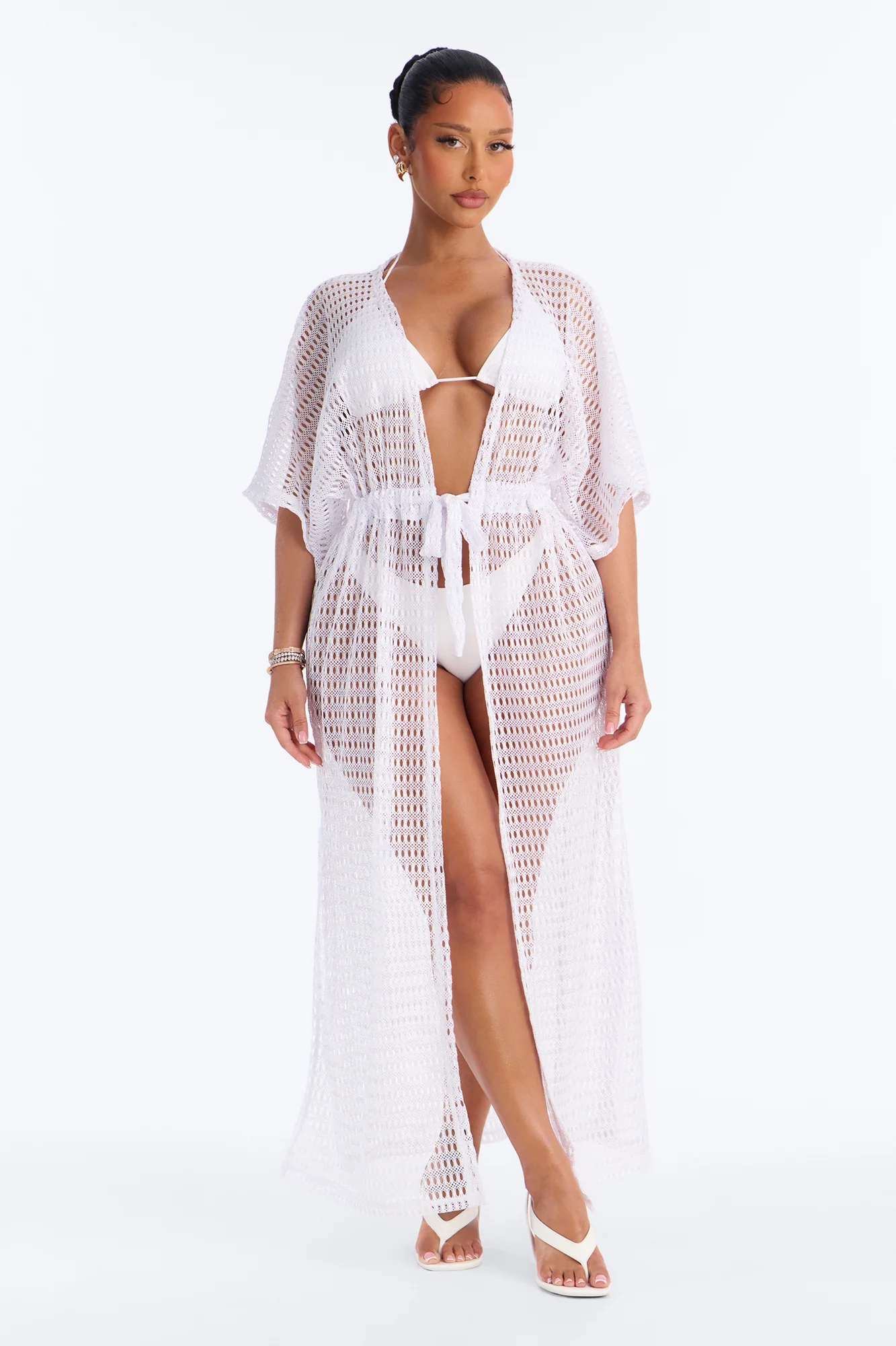 Sunny Shores Metallic Cover Up Maxi Kimono - White