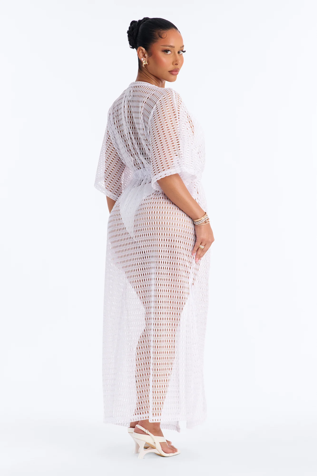 Sunny Shores Metallic Cover Up Maxi Kimono - White - Image 4