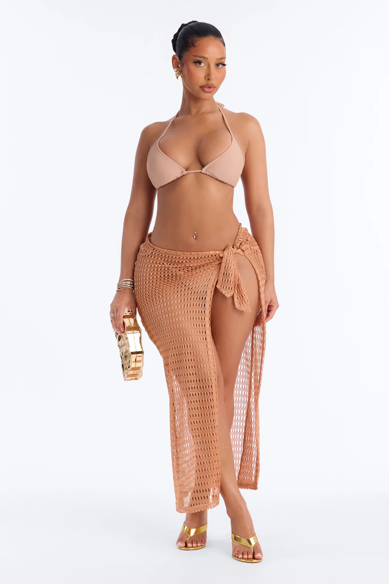 Sunny Shores Metallic Side Tie Cover Up Sarong - Bronze