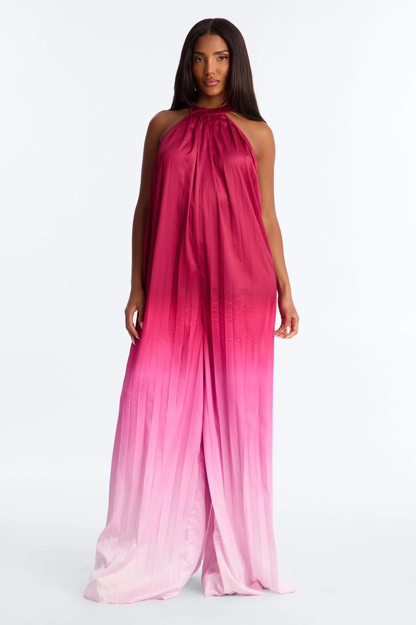 Sunset Aura Satin Backless Jumpsuit - Pink