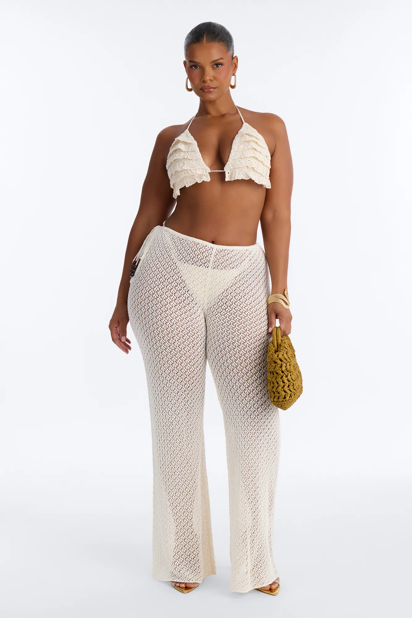 Sunset Crochet 3 Piece Pant Set - Cream - Image 5
