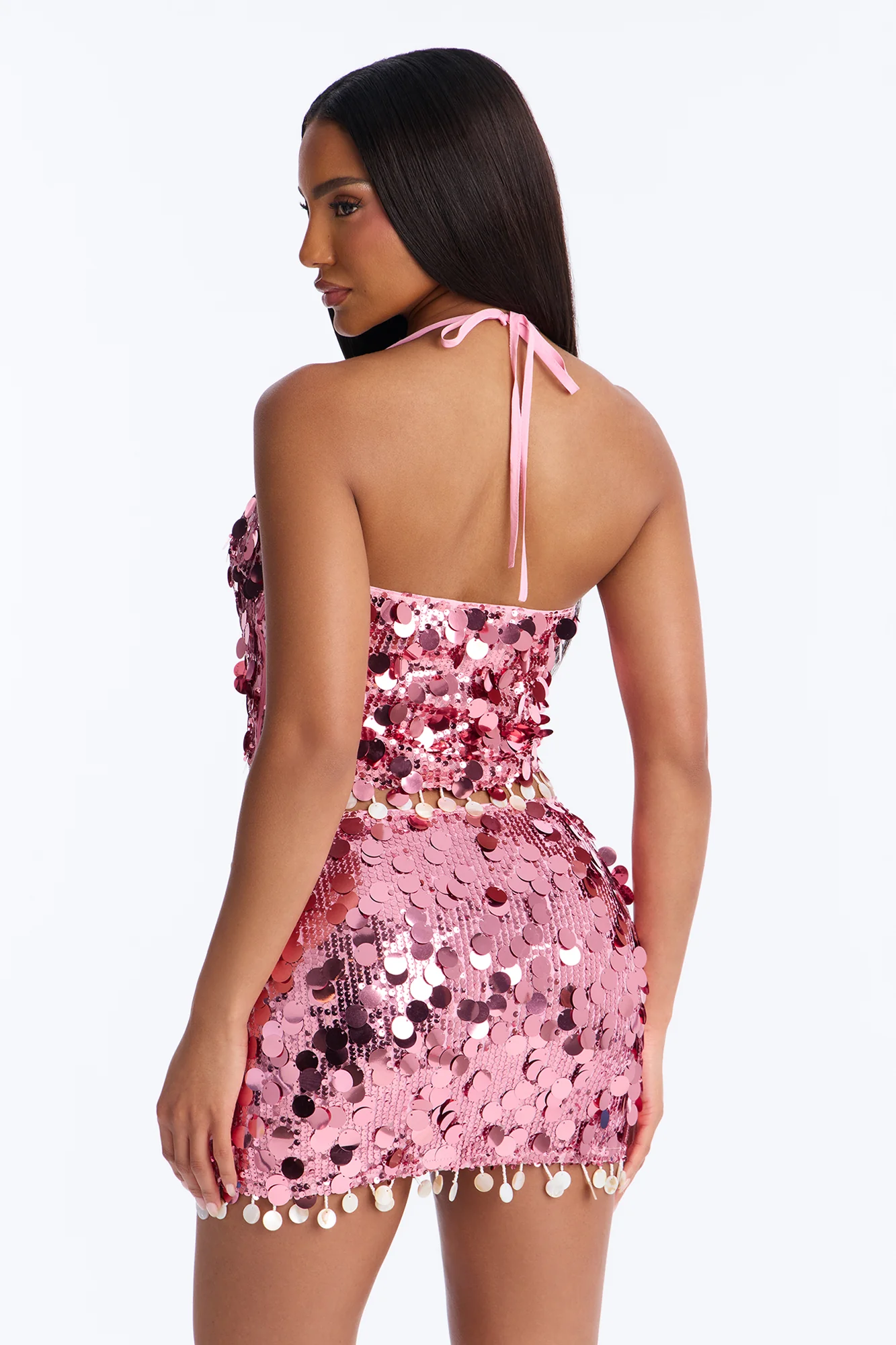 Sunset Drips Sequin Halter Top - Pink - Image 3