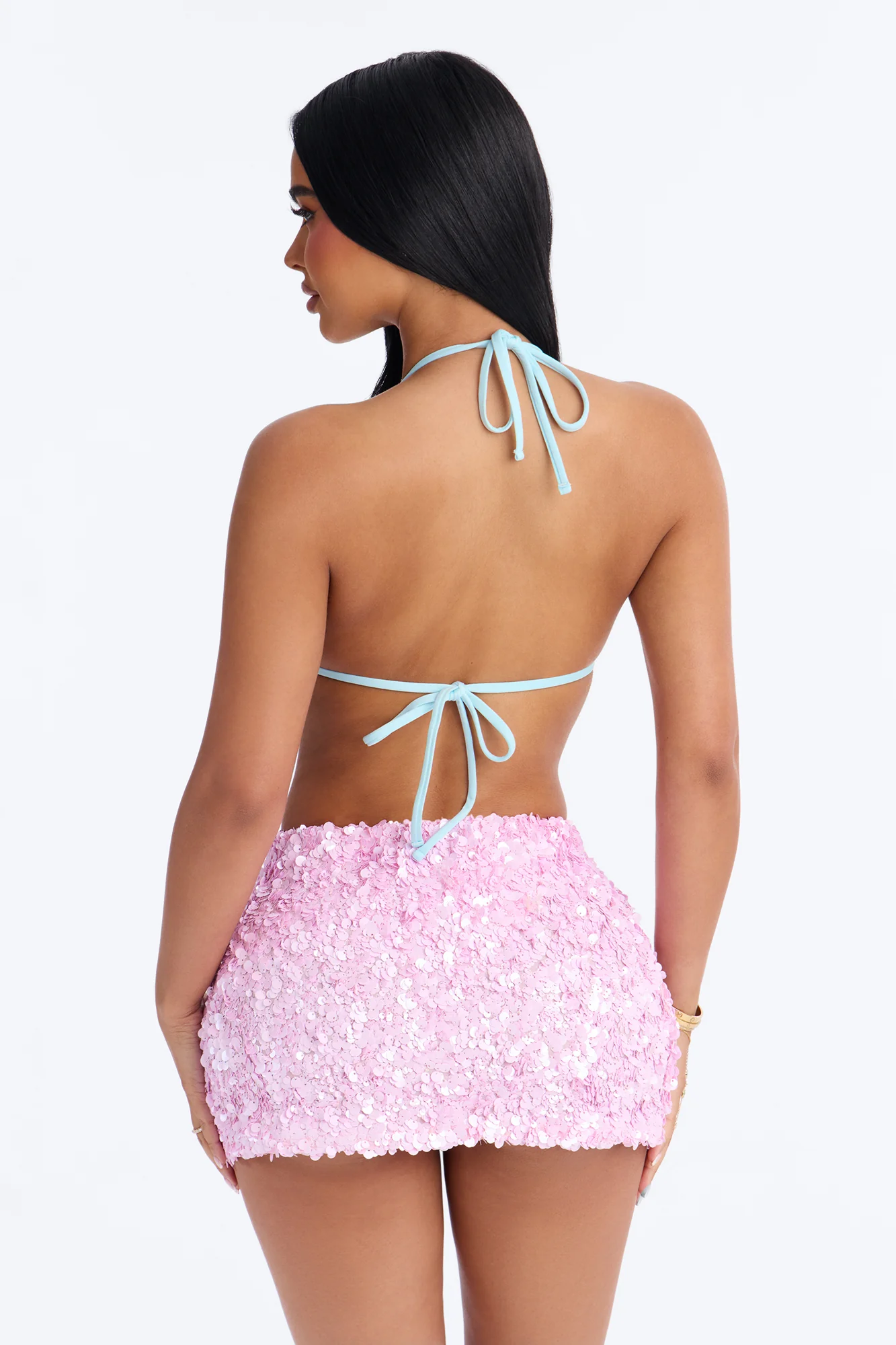 Sunset Siesta Sequin 3 Piece Triangle Bikini Skirt Set - Pink/combo - Image 7