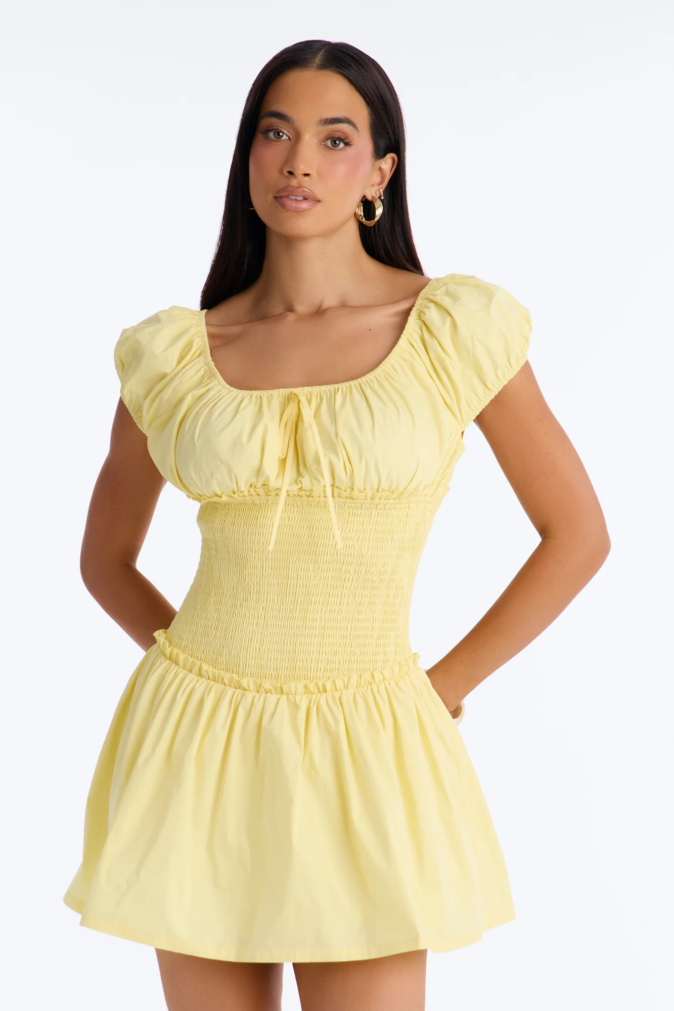 Sunshine Poplin Smocking Mini Dress - Yellow - Image 2