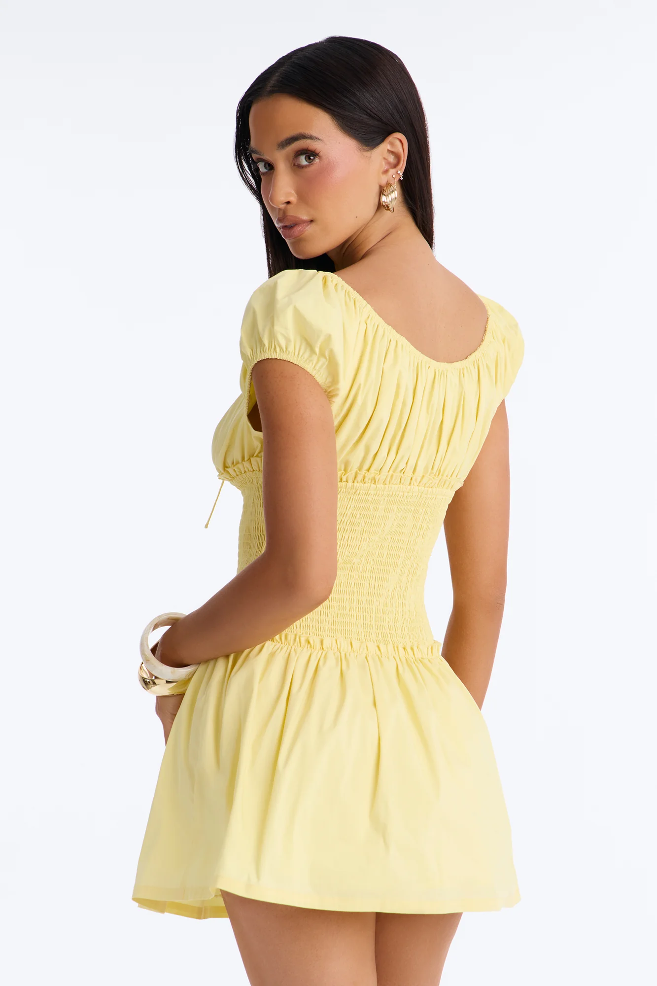 Sunshine Poplin Smocking Mini Dress - Yellow - Image 4