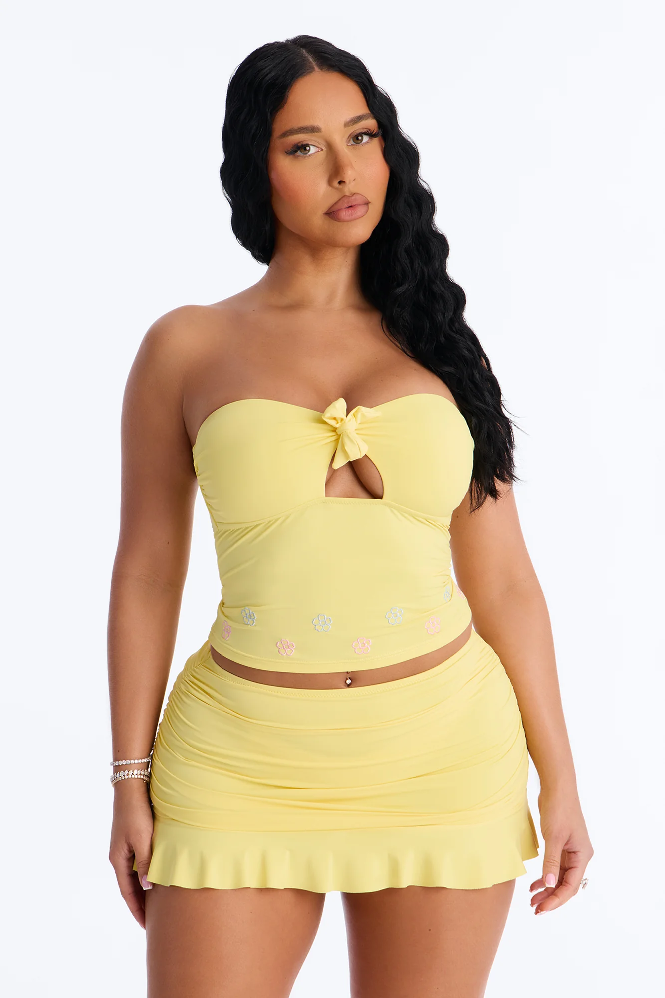 Sunshine State 2 Piece Strapless Bikini & Ruffle Mini Skirt Sunsuit - Yellow - Image 5