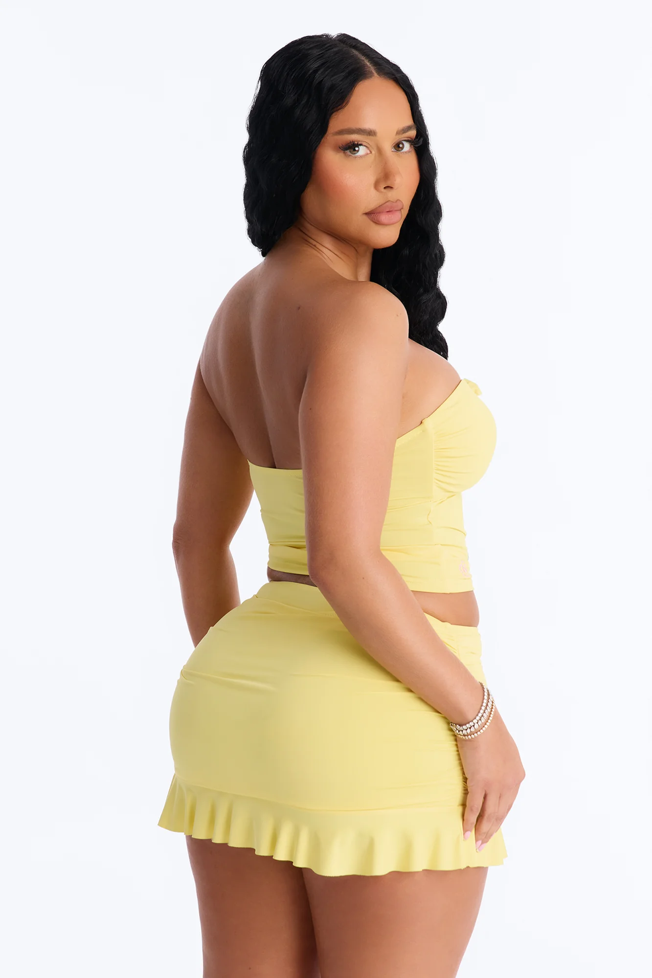 Sunshine State 2 Piece Strapless Bikini & Ruffle Mini Skirt Sunsuit - Yellow - Image 7