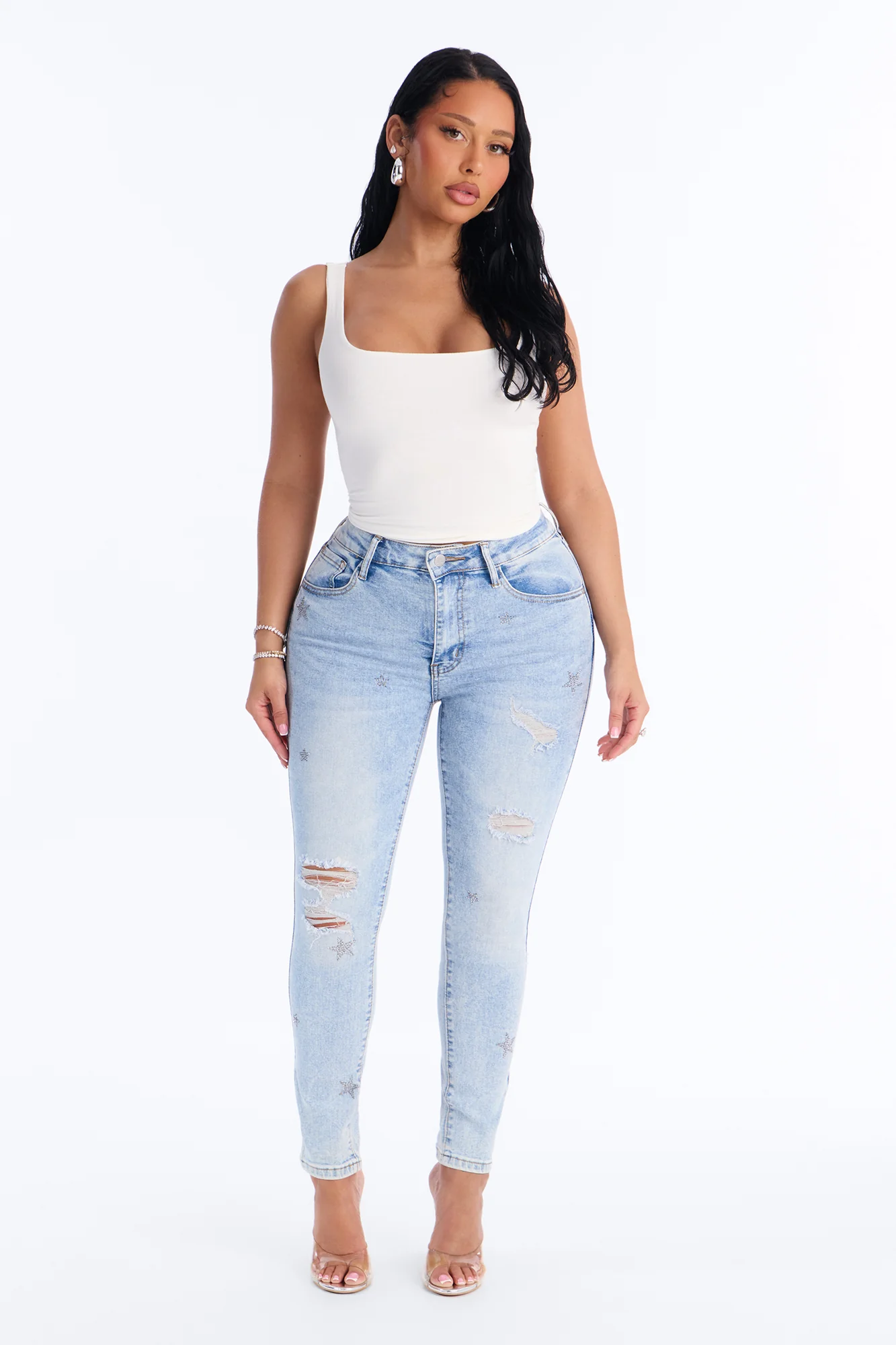 Super Stars High Rise Ripped Skinny Jeans - Light Wash - Image 2