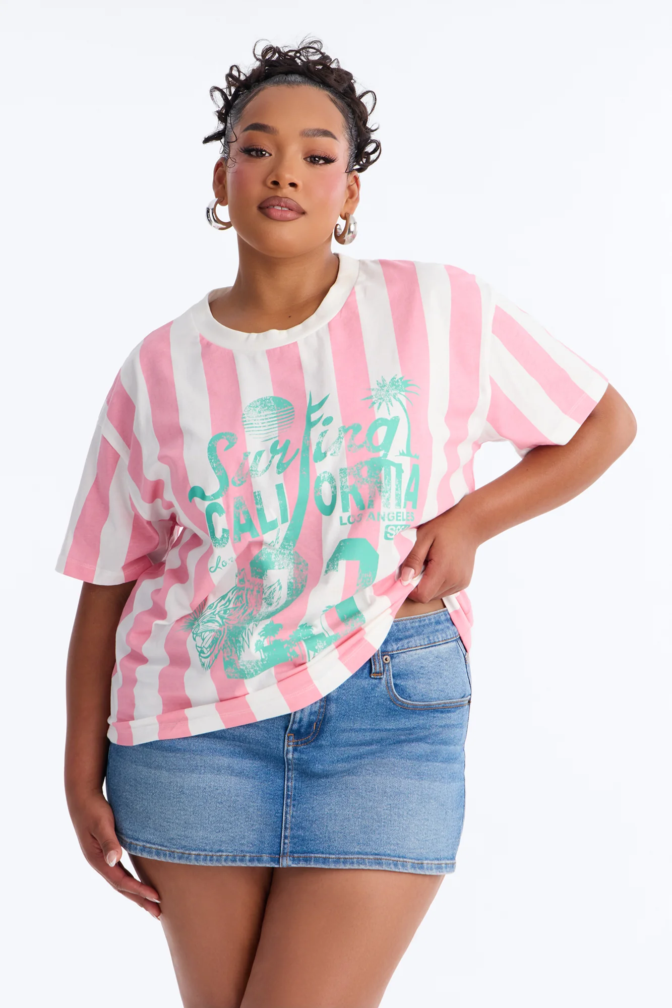 Surfing In California Stripe T Shirt - Pink/combo - Image 5