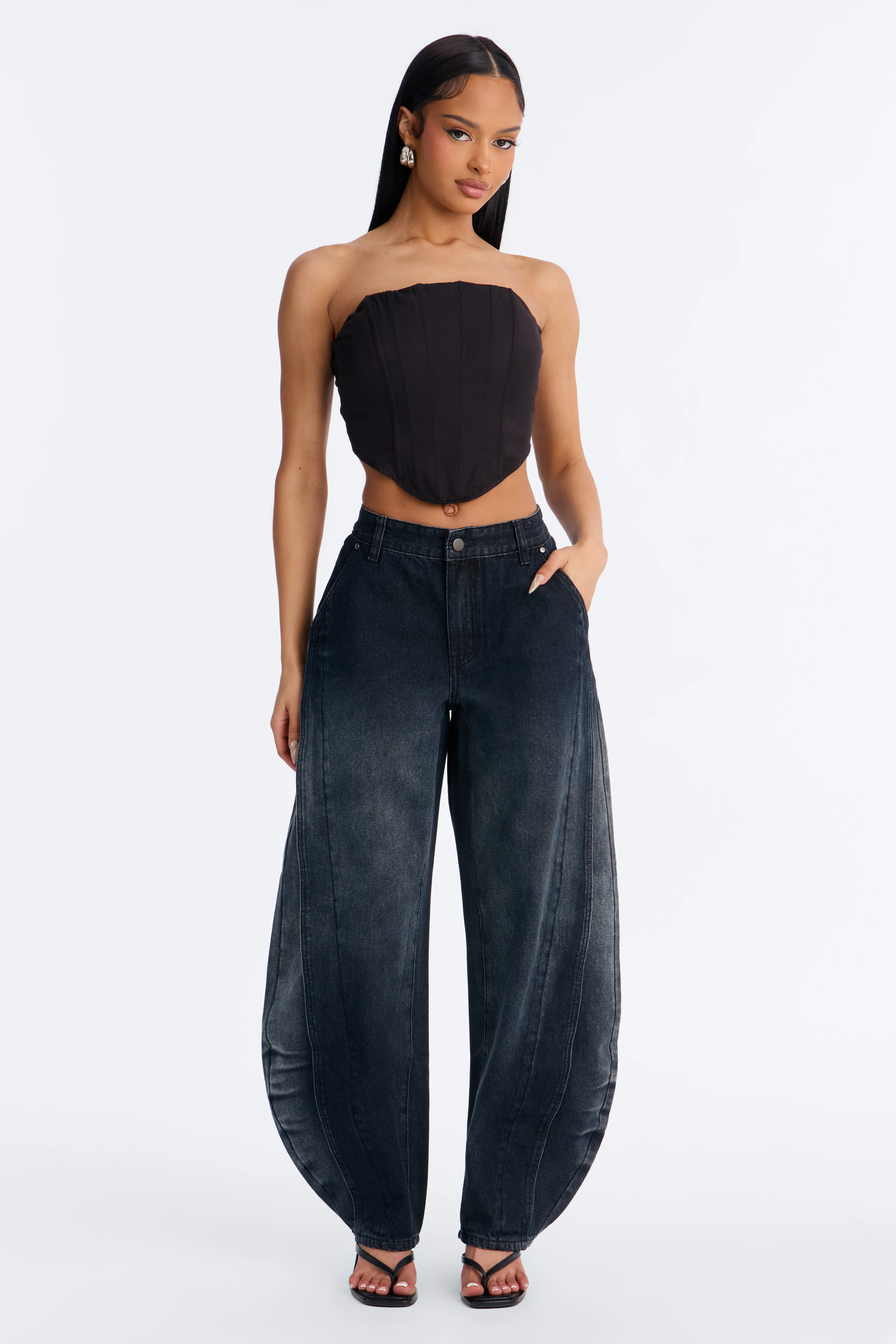 Surprise Me Tinted Paneled Jeans - Dark Wash