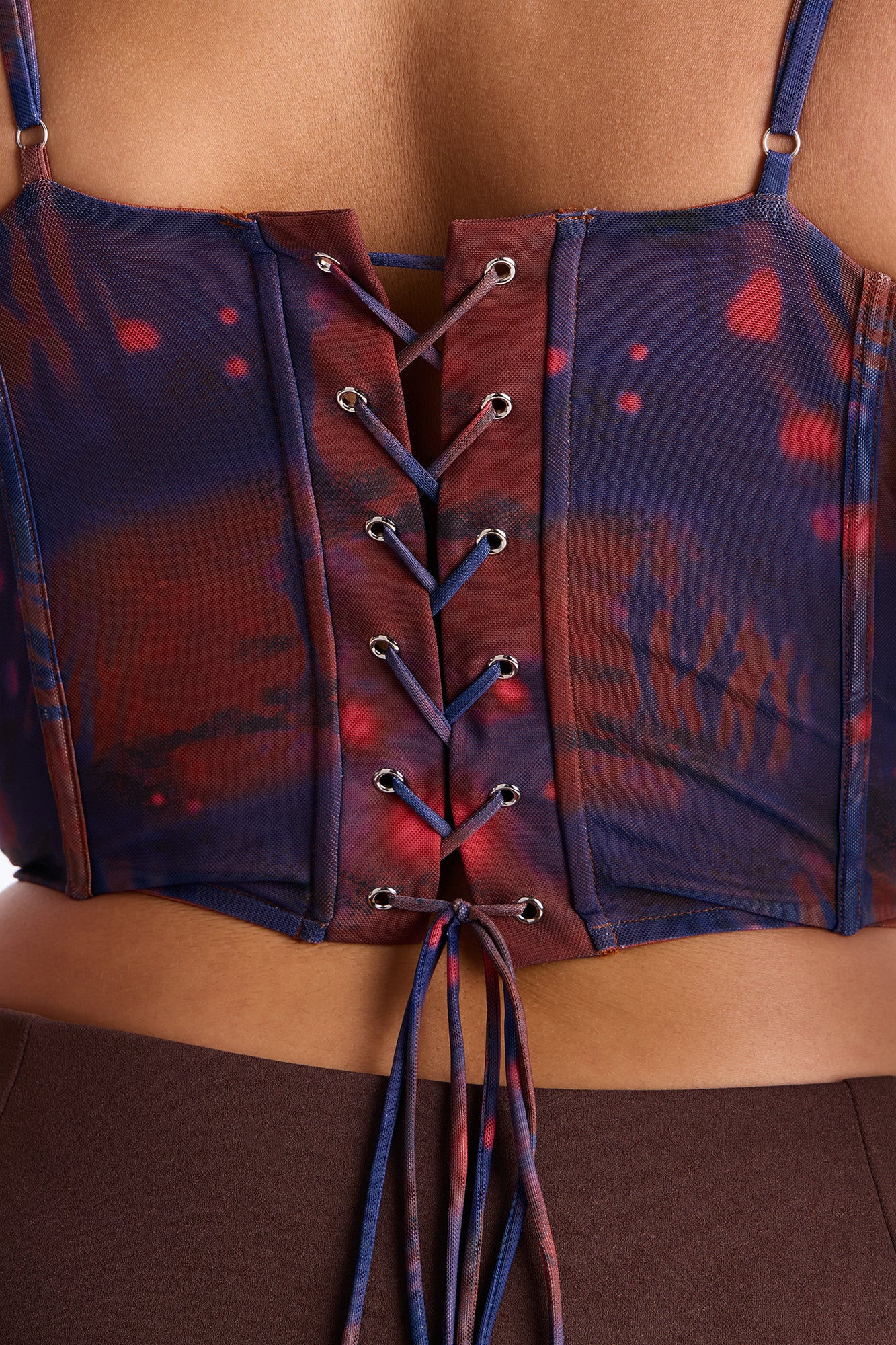 Surreal Feeling Mesh Beaded Corset Top - Blue/combo - Image 8