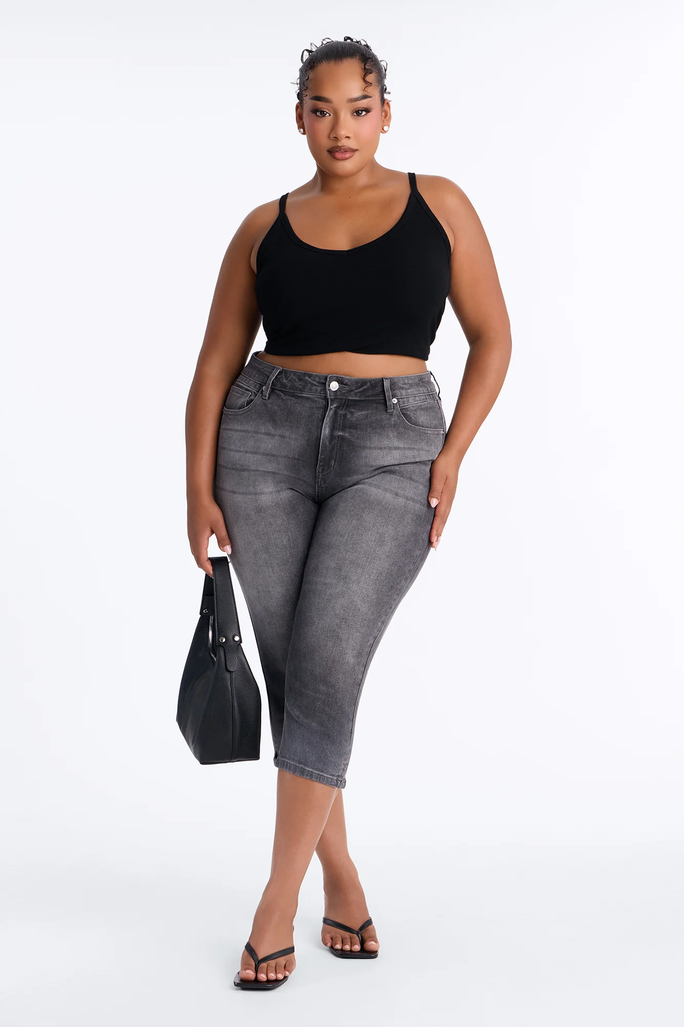 Sweet And Sassy Stretch Capri Jeans - Grey - Image 5
