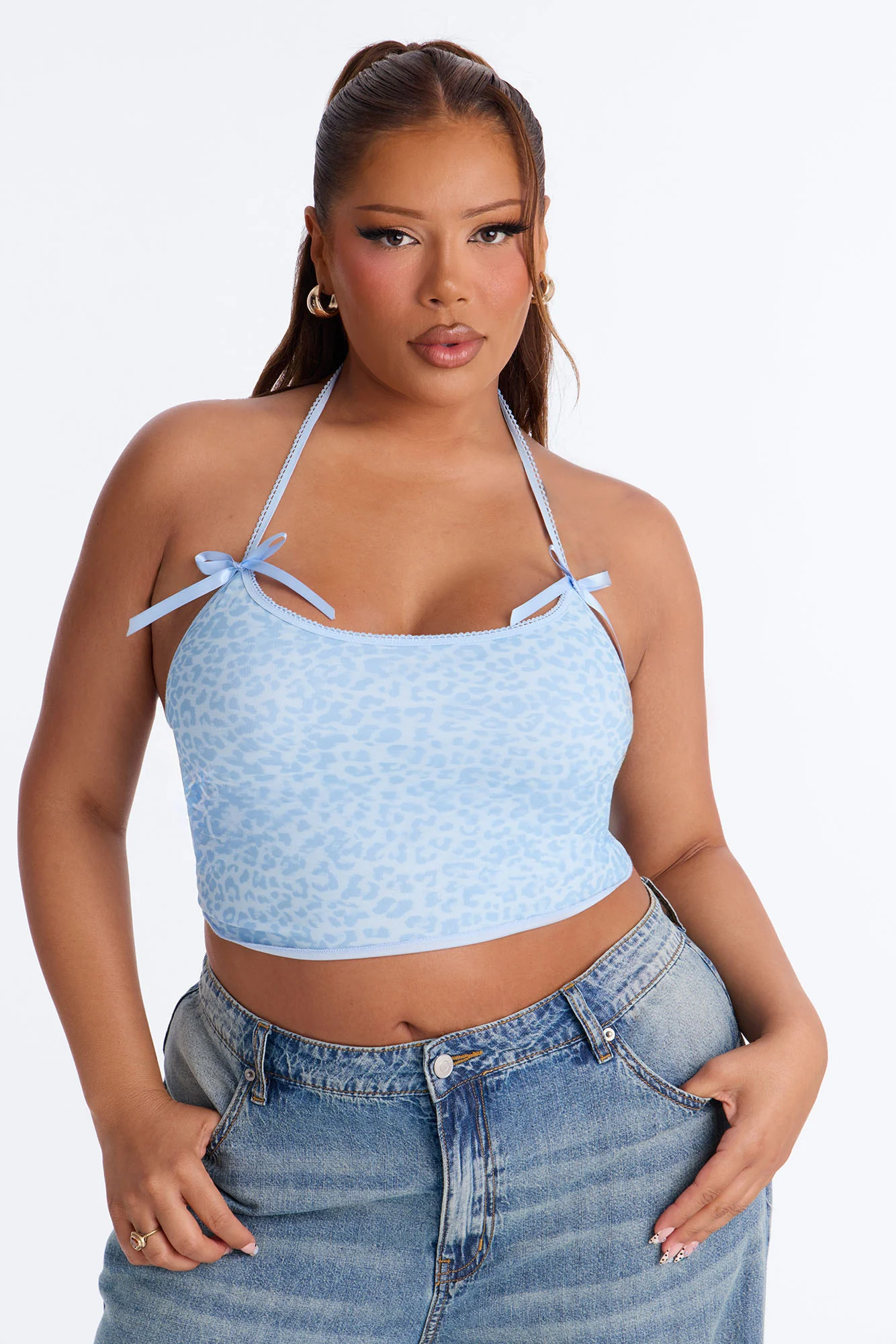 Sweet Girl Leopard Halter Top - Blue/combo - Image 5