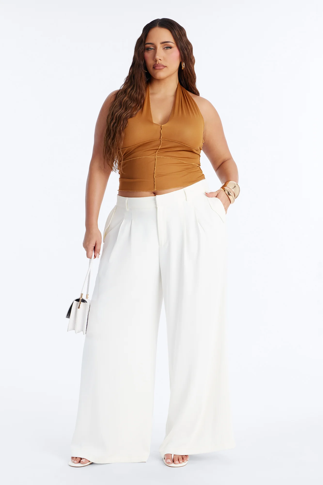 Sweet Heat Sheer Mesh Halter Top - Mustard - Image 5