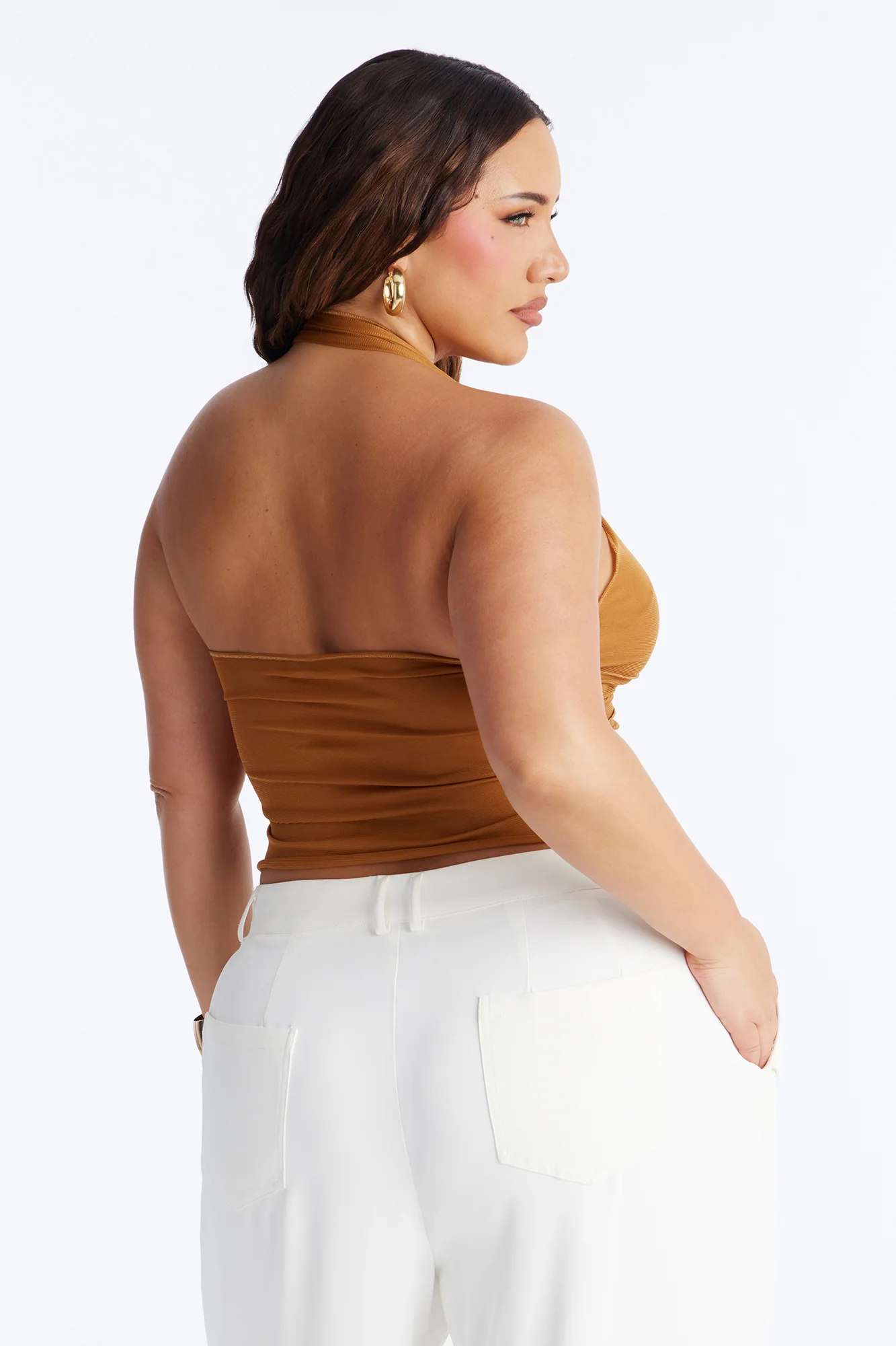 Sweet Heat Sheer Mesh Halter Top - Mustard - Image 7