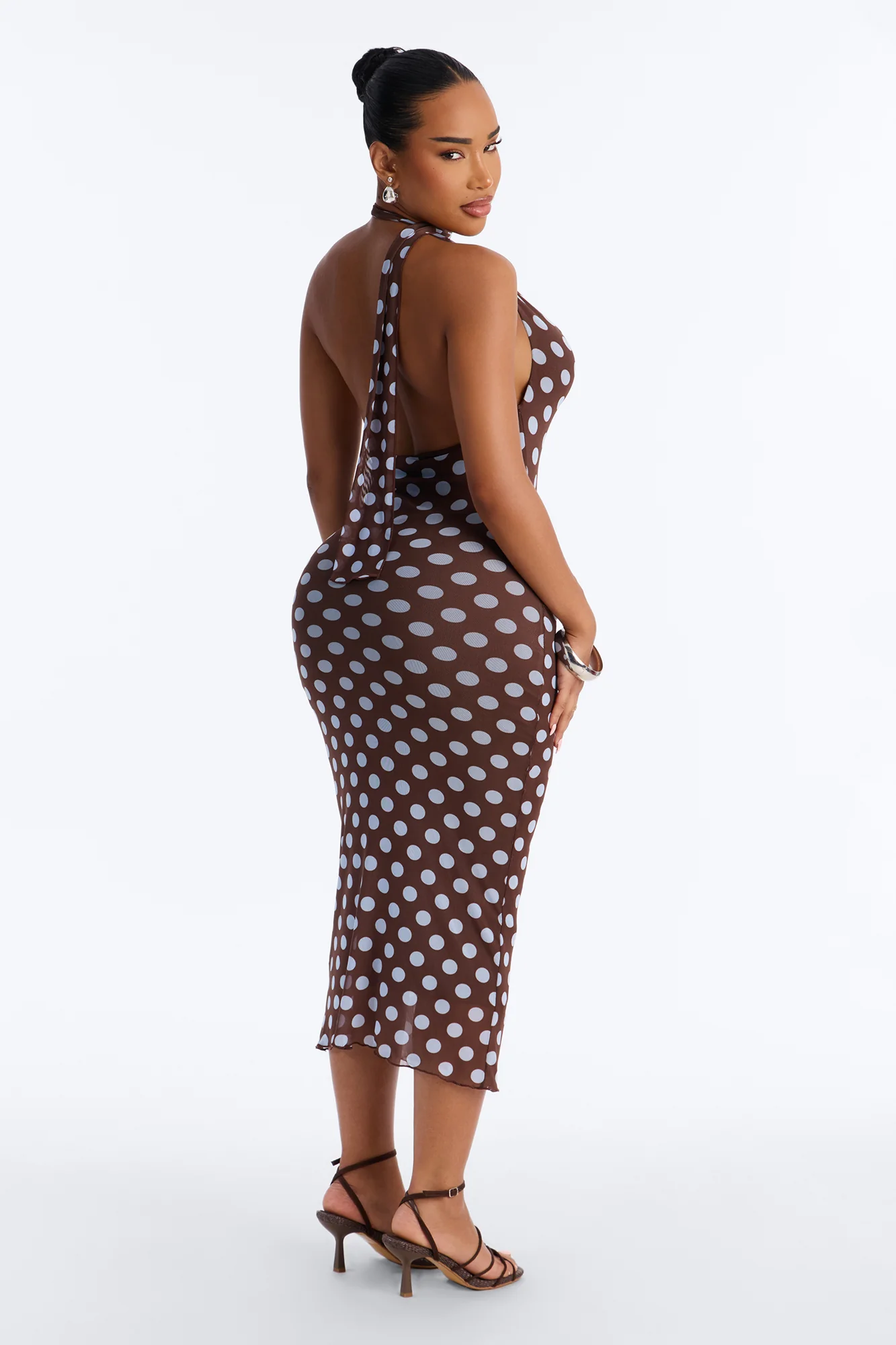Sweet Spot Polka Dot Mesh Midi Dress - Brown/combo - Image 4