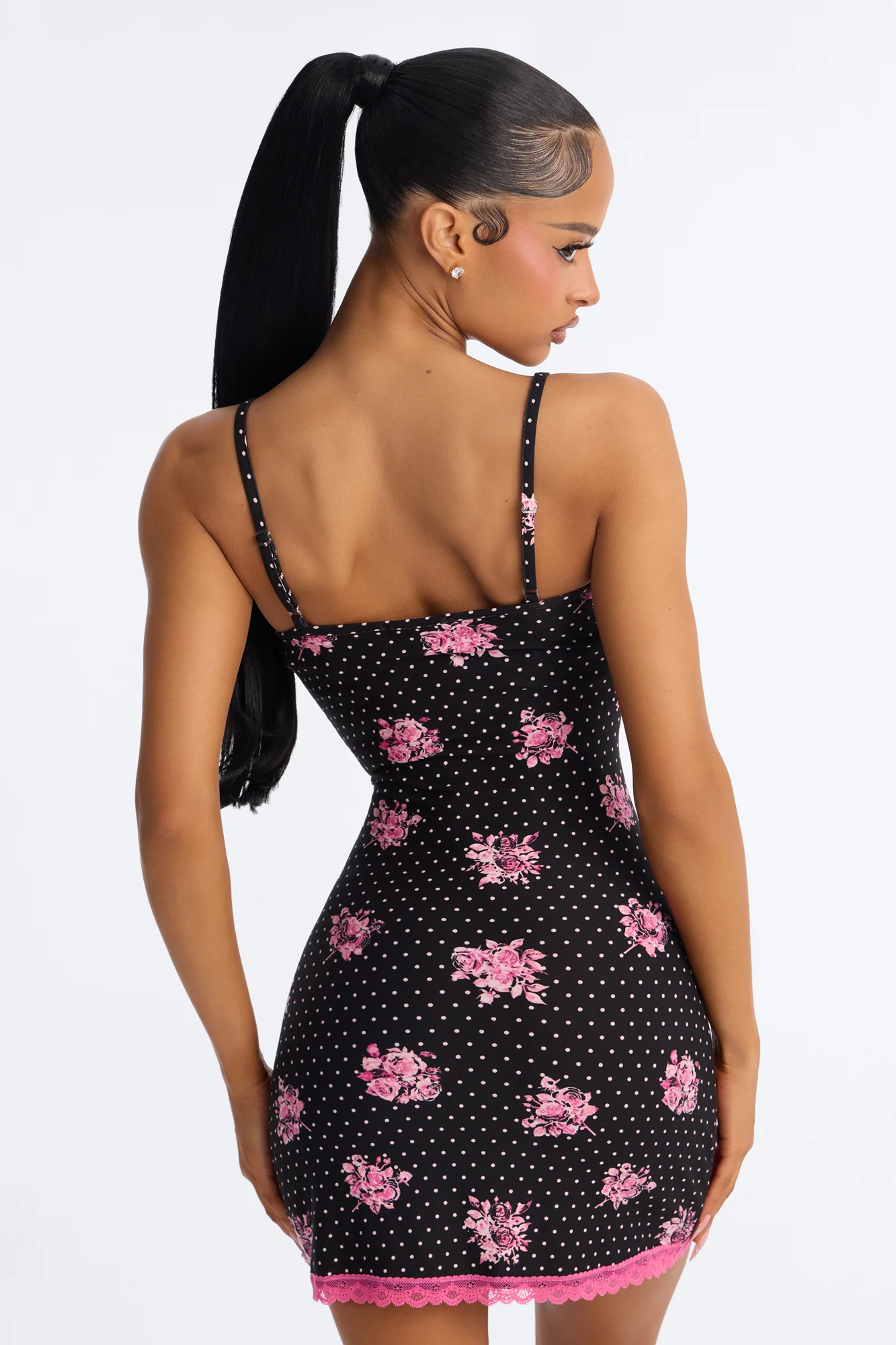 Sweet With An Edge Polka Dot Rose PJ Cami Sleep Dress - Black/combo - Image 3