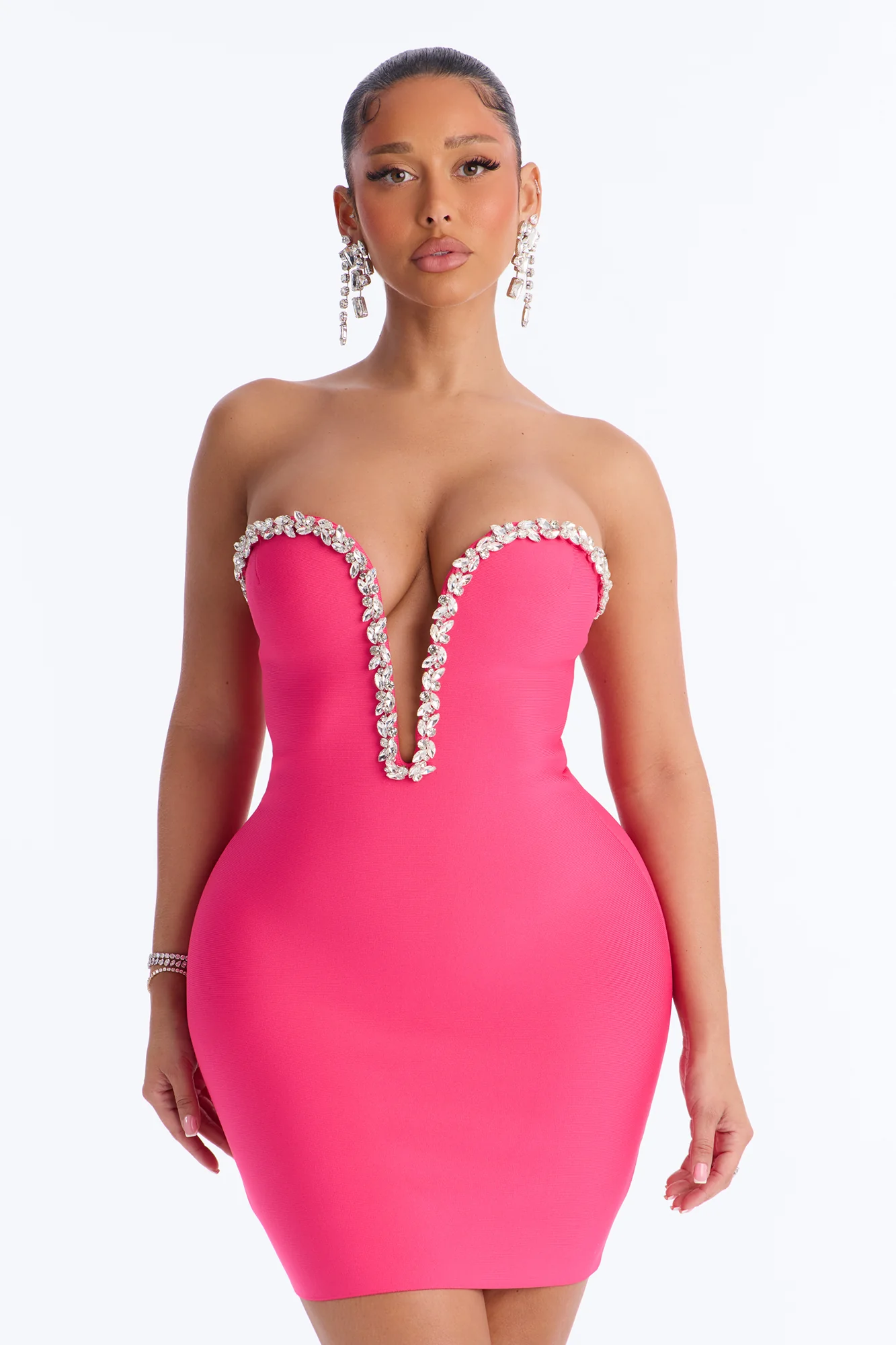 Sweetest Heart Embellished Mini Dress - Hot Pink - Image 2